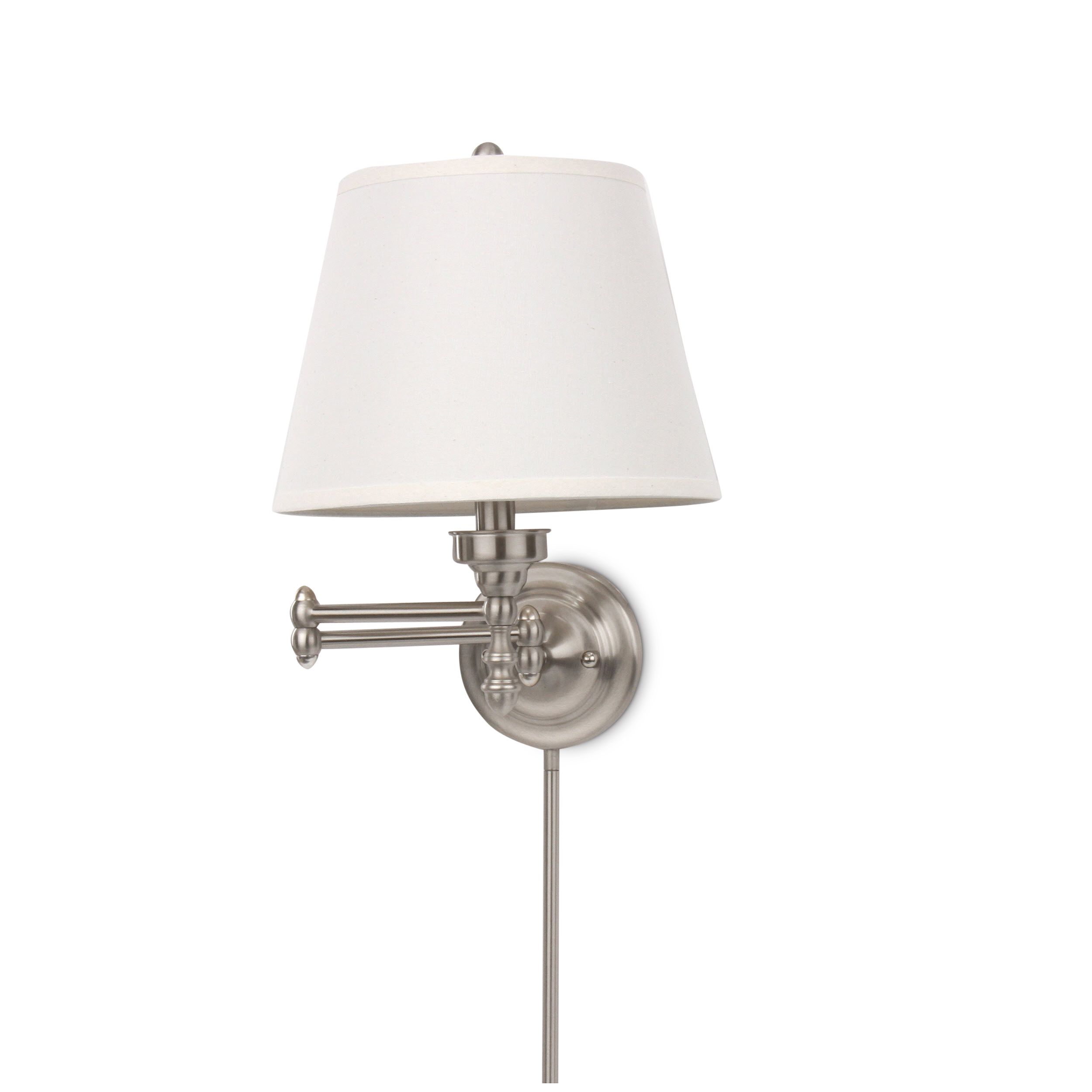 Details about   Hampton Bay 1-Light Brushed Nickel Swing Arm Sconce with White Fabric Shade 