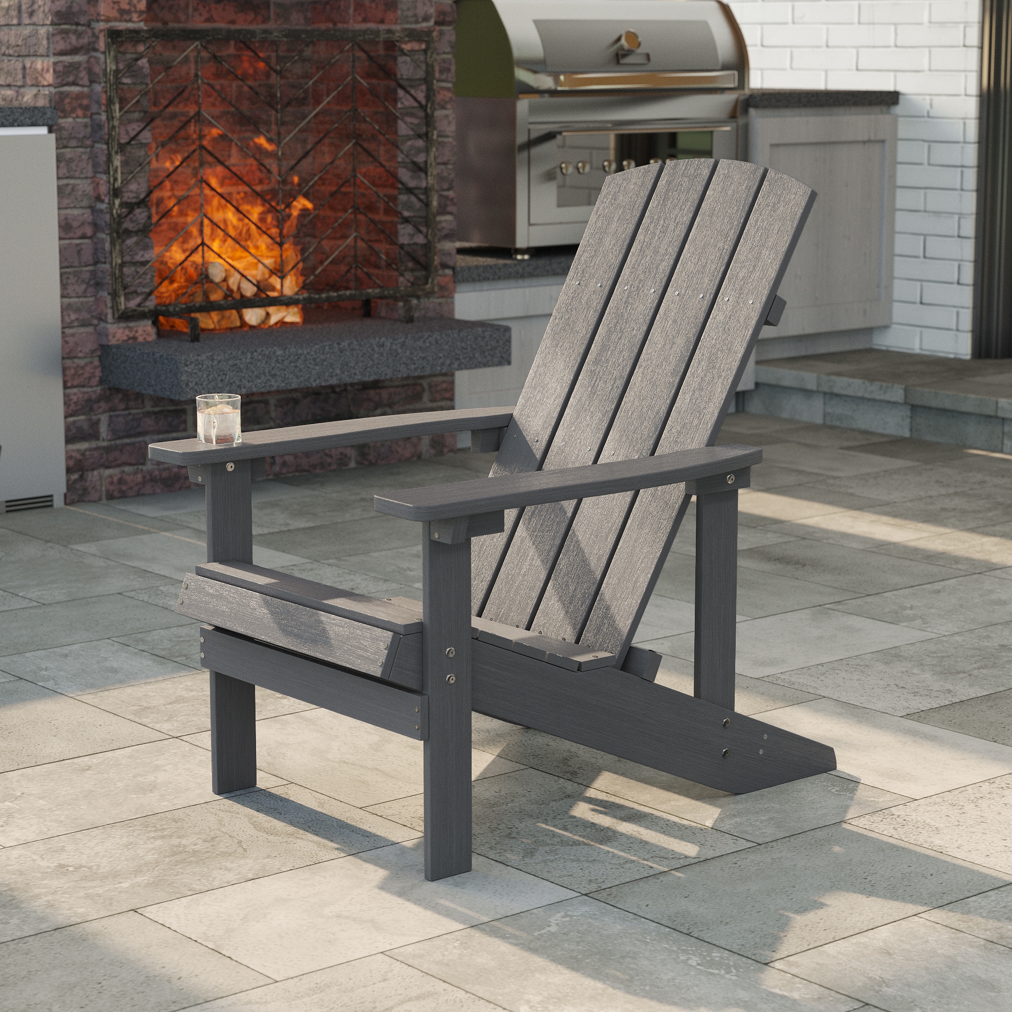 ACEGOSES LW-QW-B3GY Adirondack Chair Charcoal Grey Stationary Adirondack Chair with Slat Seat