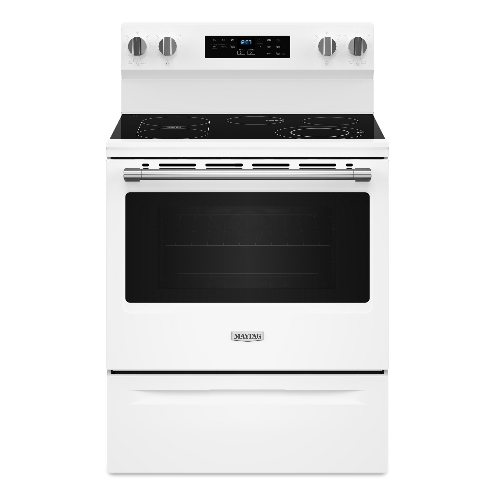 Maytag MFES6030RW 30-in Glass Top 5 burners 5.3-cu ft Air Fry Freestanding Electric Range ( White )