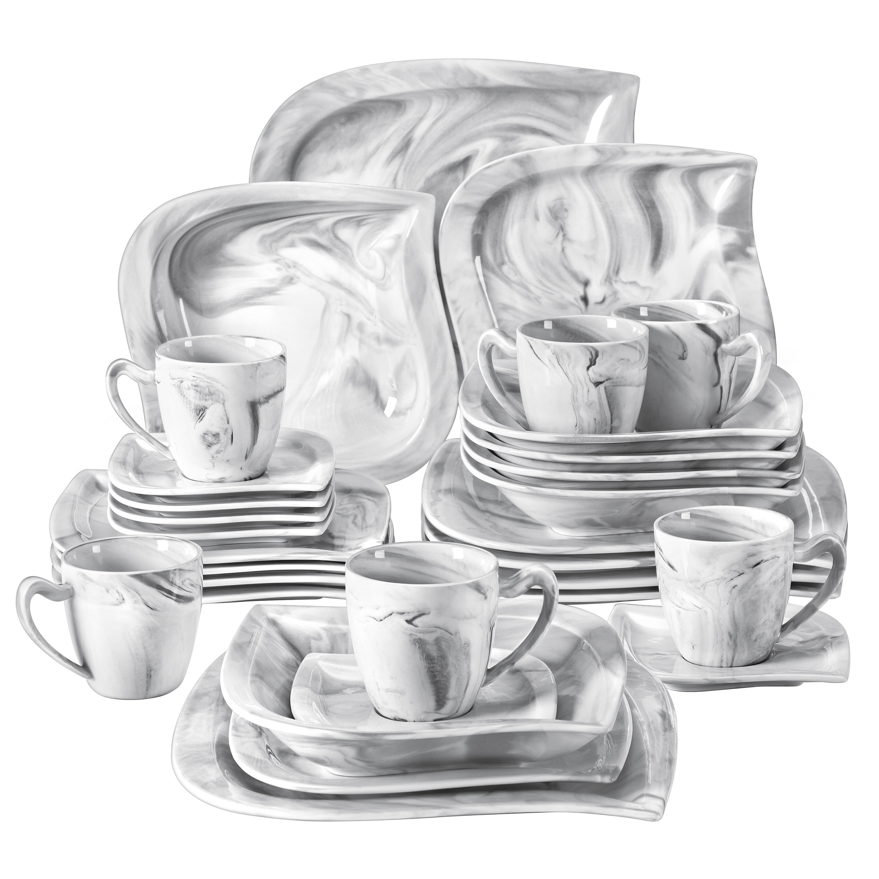 MALACASA LOTUS 16-Piece Bone China Dinnerware Set Golden Trim Bowl