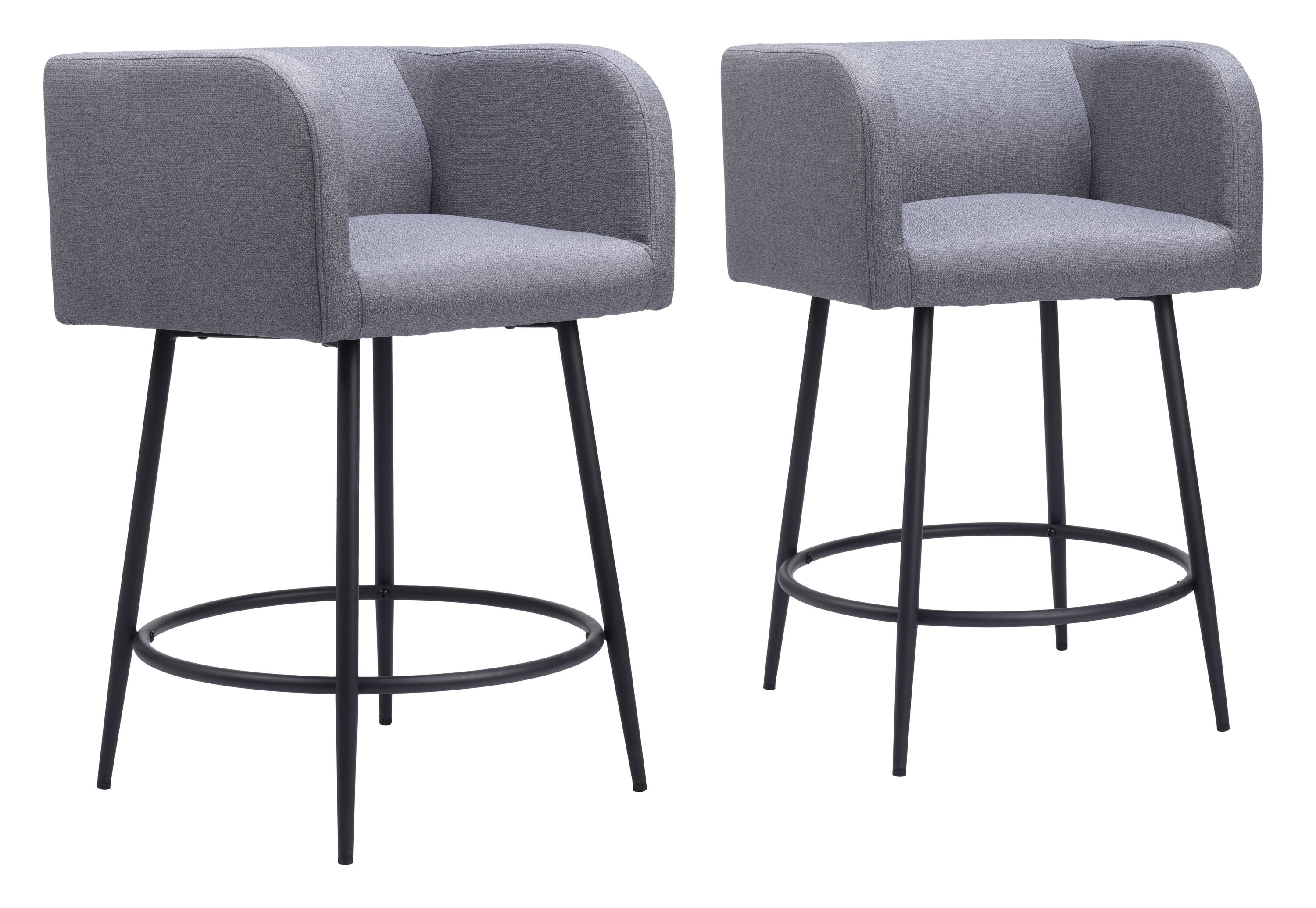 ZUO 110065 Set of 2 Gray 27-in H Counter height (24-in to 27-in) Bucket Seat Upholstered Wood Back Bar Stool with Arms and Back