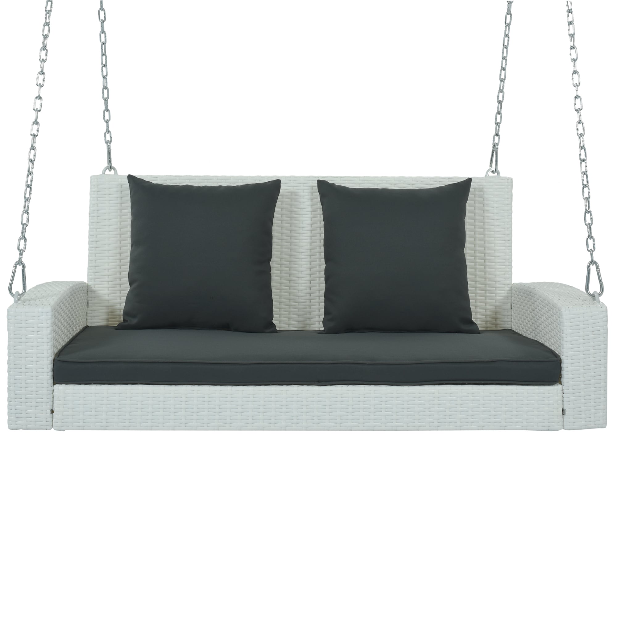Bayfeve BFG-WF005K 2-Person Wicker Hanging Swing Chair 2 -person White Steel Outdoor Swing