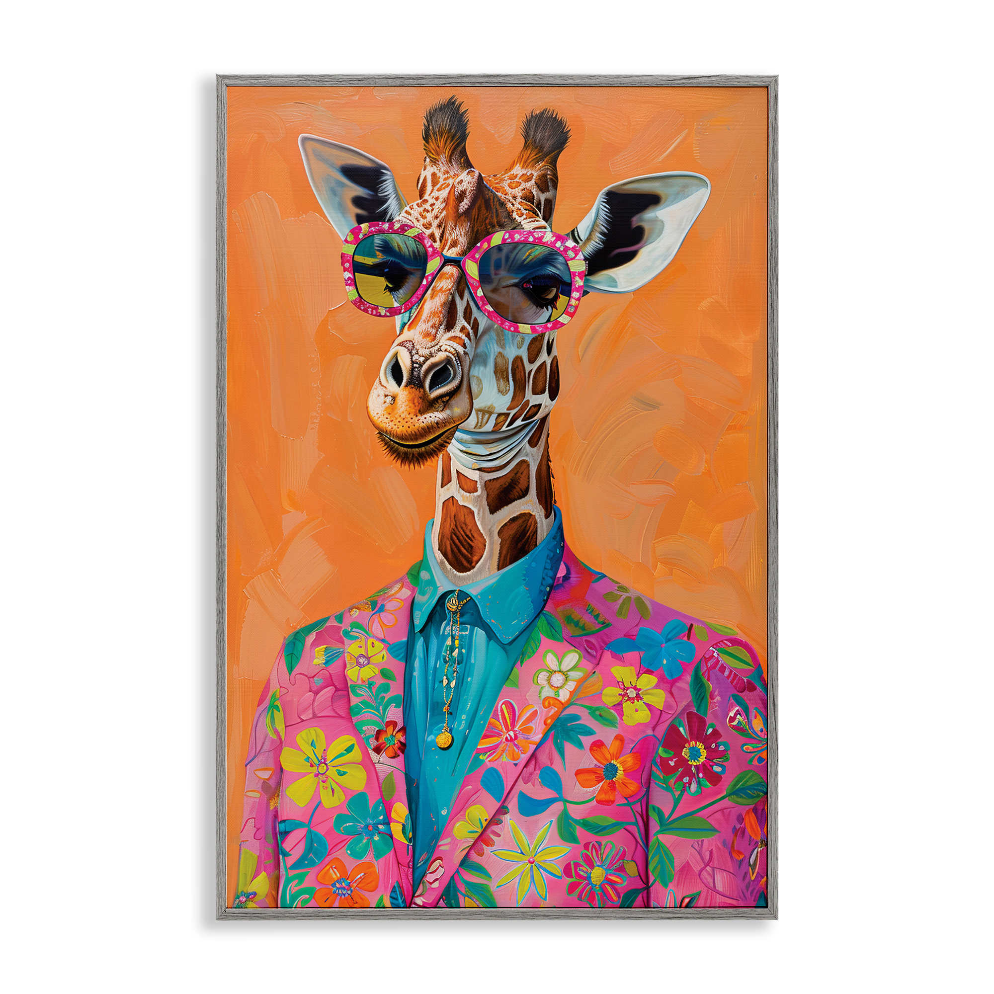 Stupell Industries BT-896-GFF-20X30 Bright and Trendy Giraffe in Suit Gray Framed Giclee Art By LSR Design Studio 20 x 30