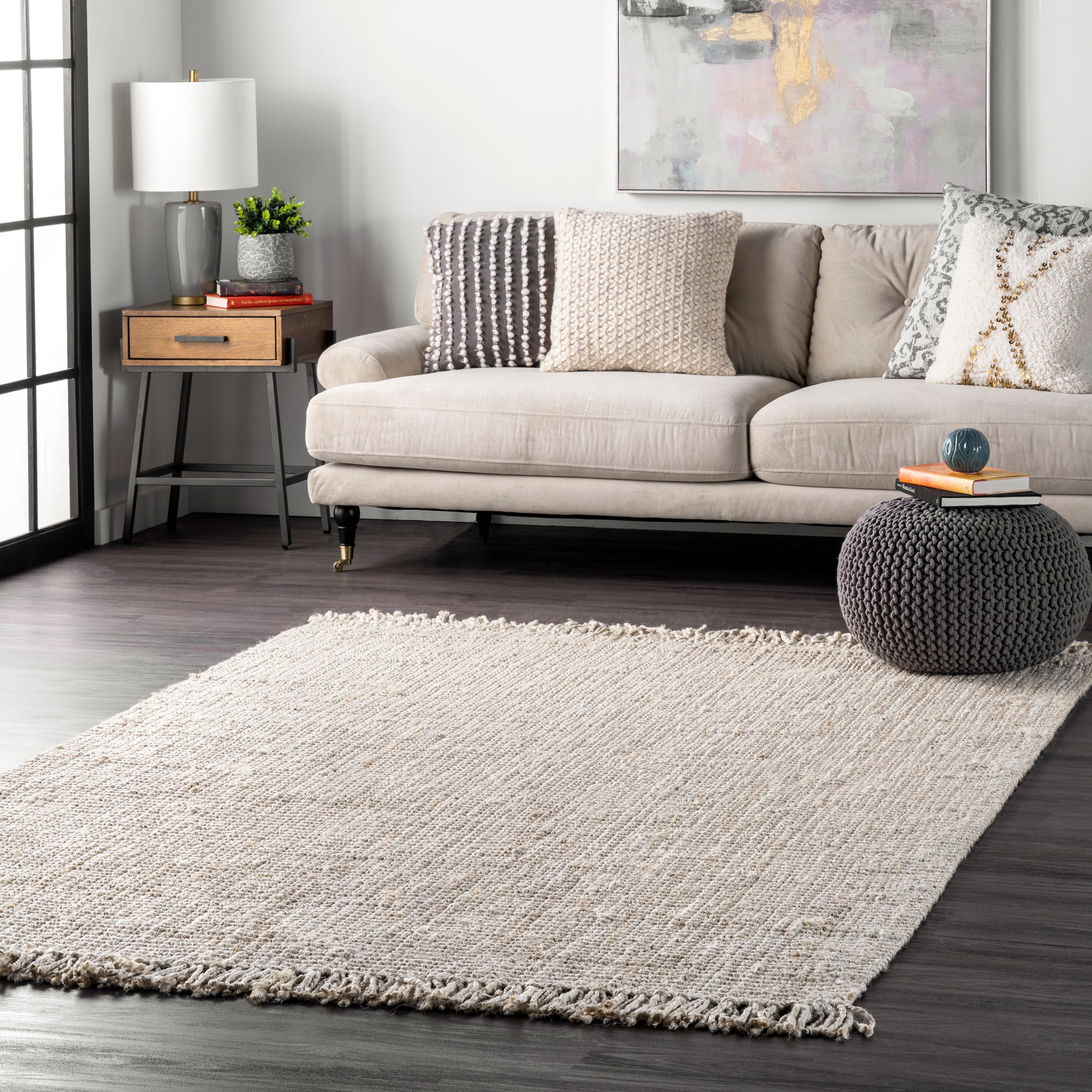 nuLOOM Natura 9 X 12 (ft) Jute Off White Indoor Solid Area Rug in