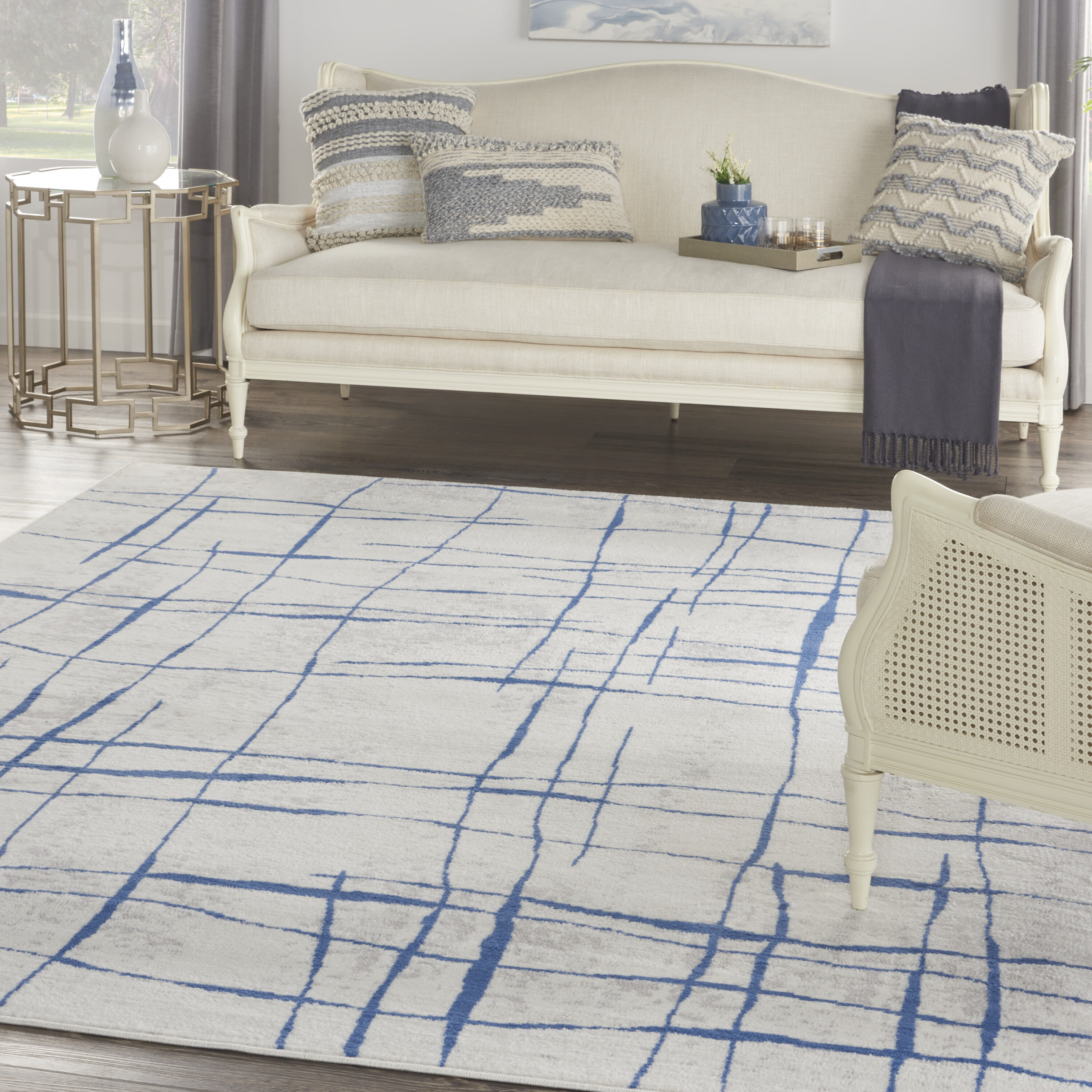 Nourison 99446833044 Whimsicle 8 x 10 (ft) Loomed Polypropylene Ivory Blue Rectangular Indoor Distressed/Overdyed Area rug