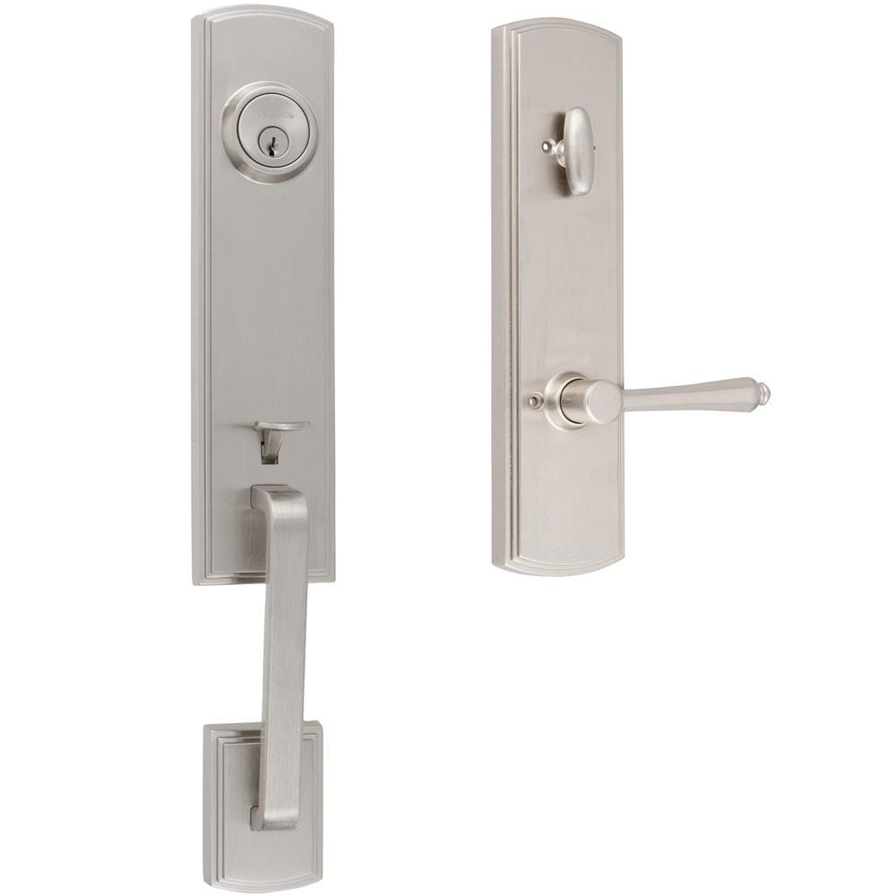 Delaney Hardware 374101FLR Briona Satin Nickel Single-Cylinder Deadbolt Keyed entry door handleset with Classic Lever