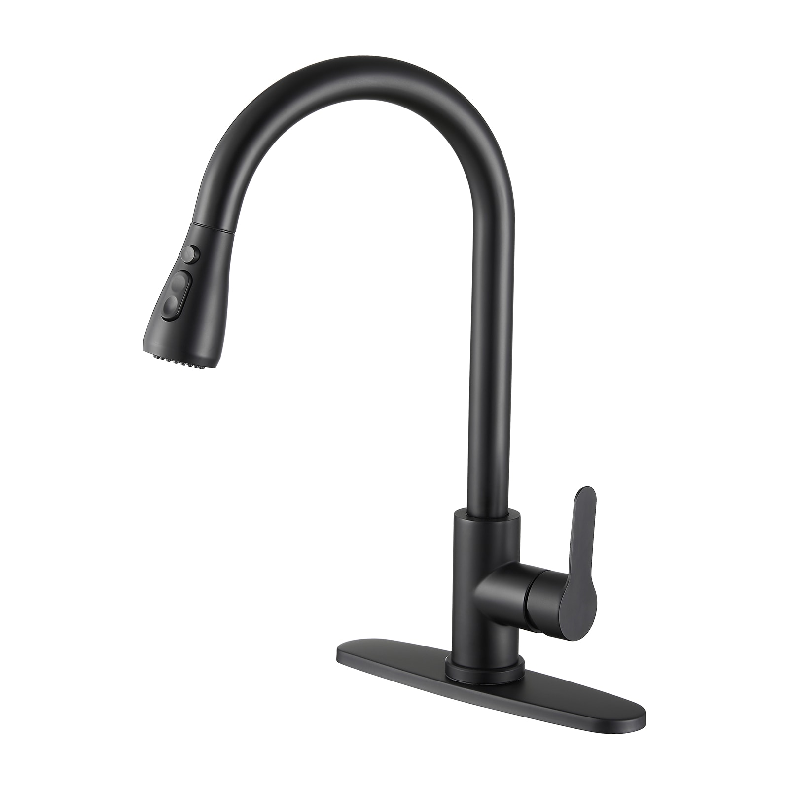 Zalerock L2KF53 Matte Black Single Handle Deck-mount Pull-down Kitchen Faucet with Sprayer ( Deck Plate Included )