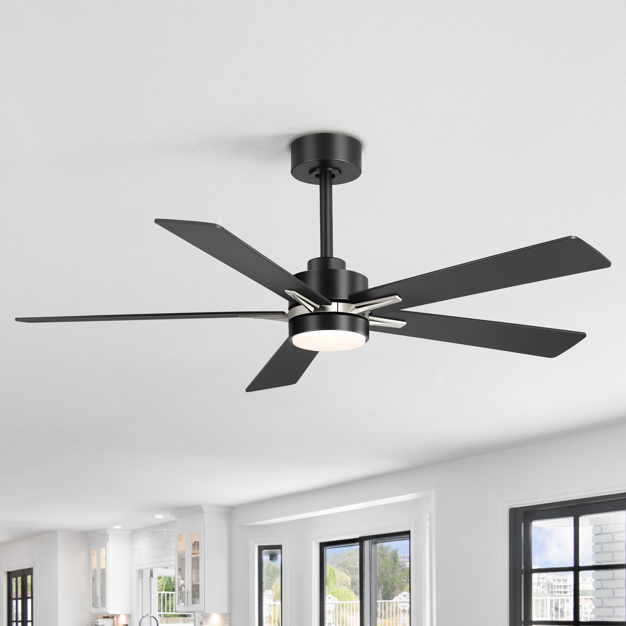 Breezary 24042-BN 52-in Color-Changing Integrated LED Brushed Nickel with Matte Black Blades Ceiling Fan With Light - Remote Included ( 5 -Blade )