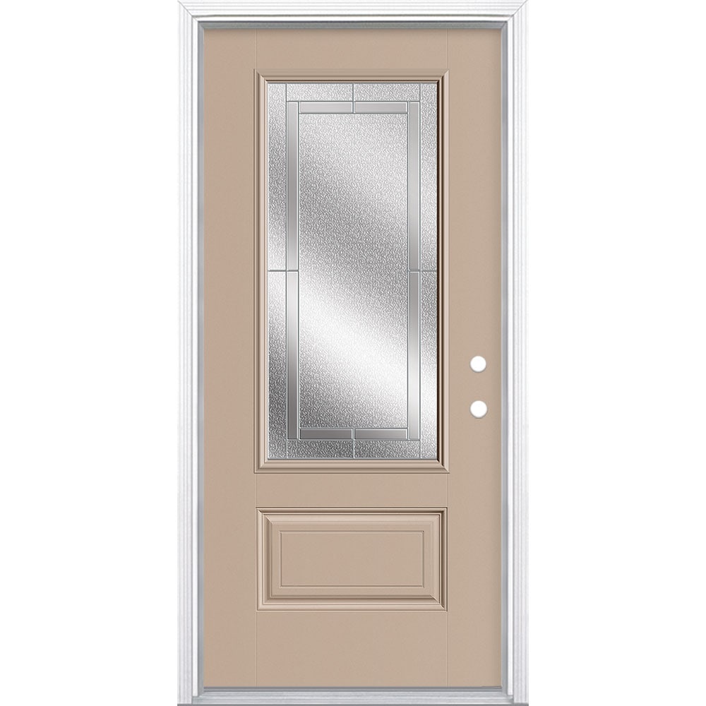 Masonite 3419885 Focus 36-in x 80-in x 4-9/16-in Fiberglass Full lite Left-hand inswing Sandy shore Painted Prehung Single door Front Door with Brickmould Insulating core Decorative glass