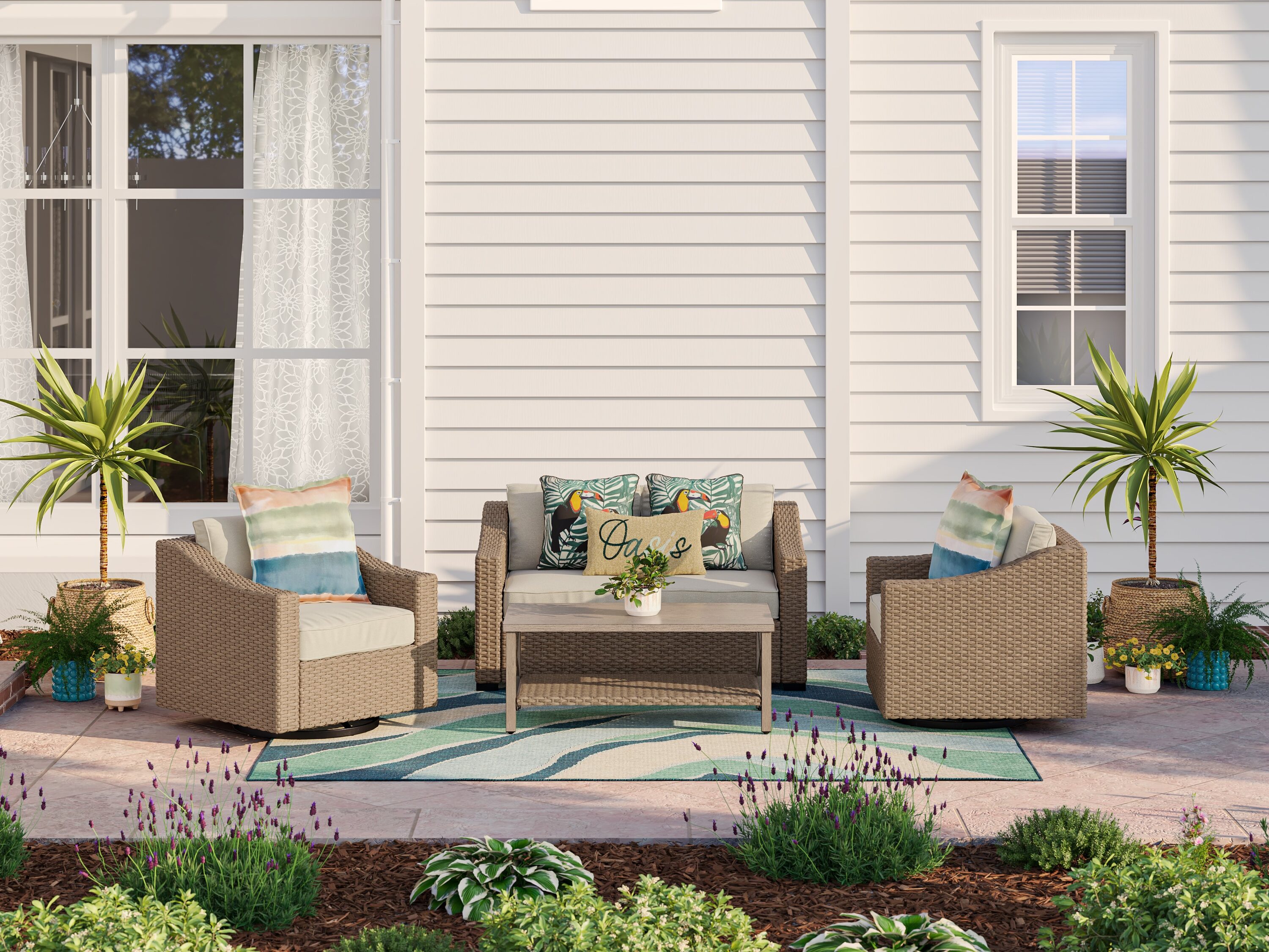 Better homes & gardens meadow lake patio wicker loveseat with beige cushions hot sale