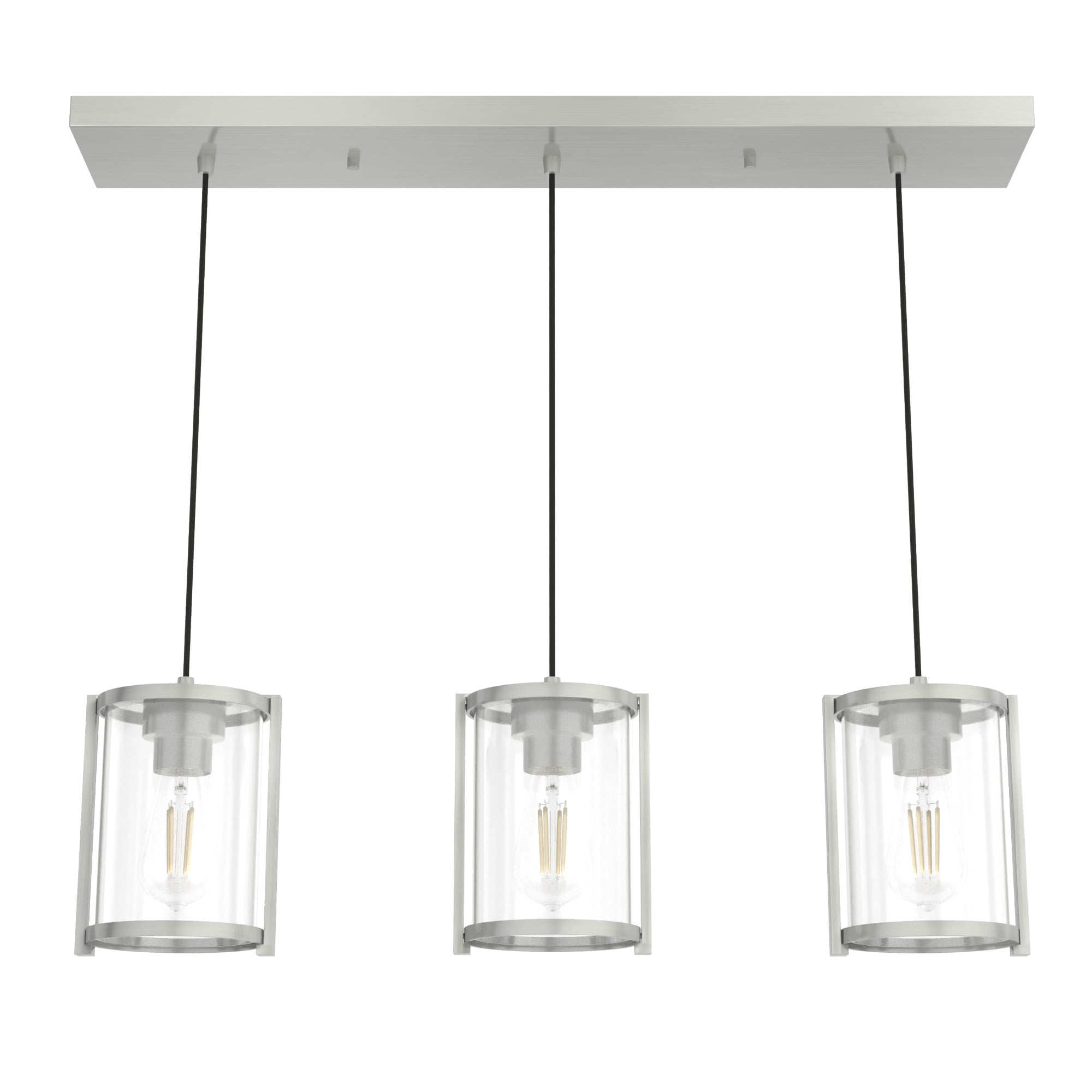 Hunter Maple Park 3-Light Brushed Nickel Transitional Clear Glass Linear LED Large Hanging