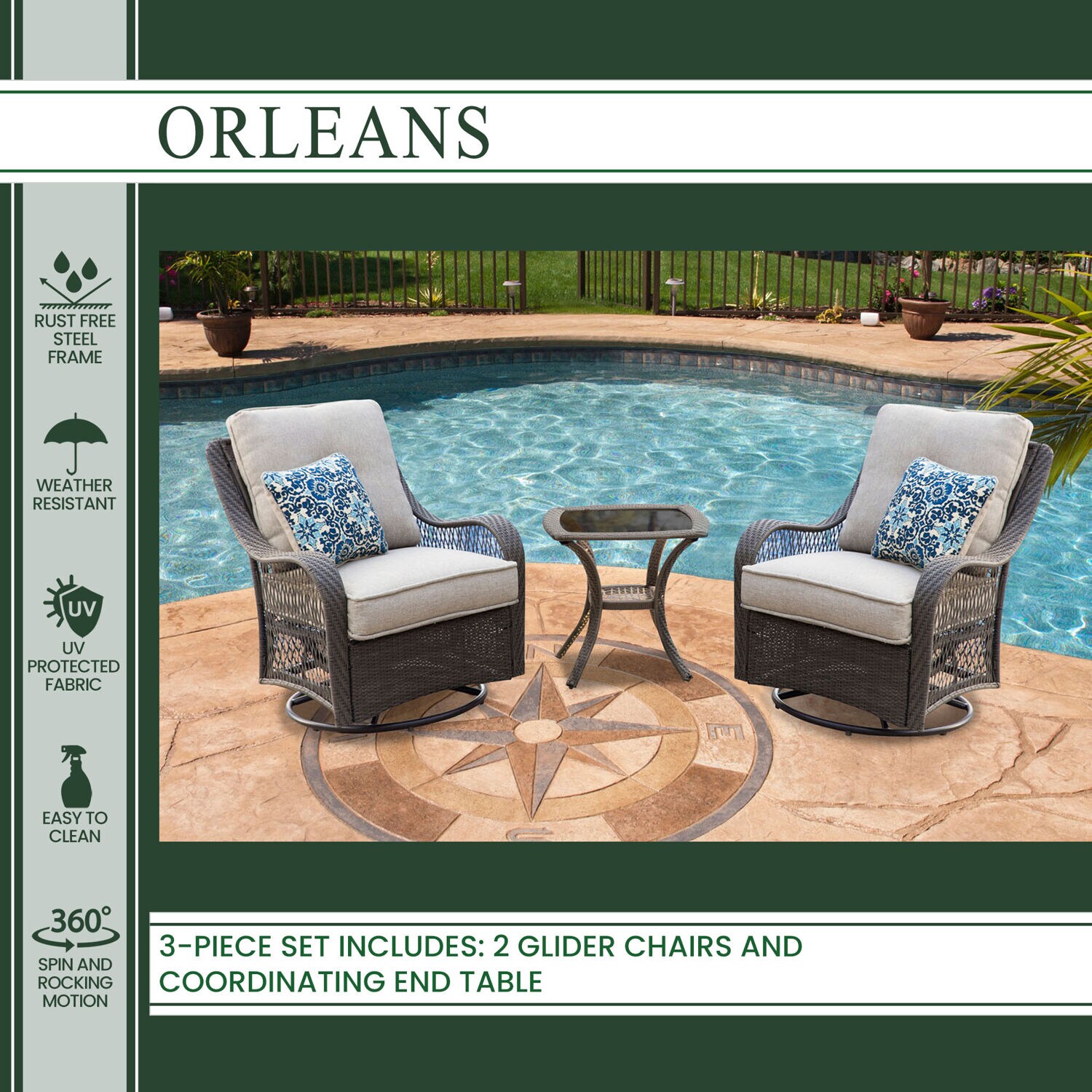 Hanover ORLEANS3PCSW-G-SLV Patio-Conversation-Sets - View #2