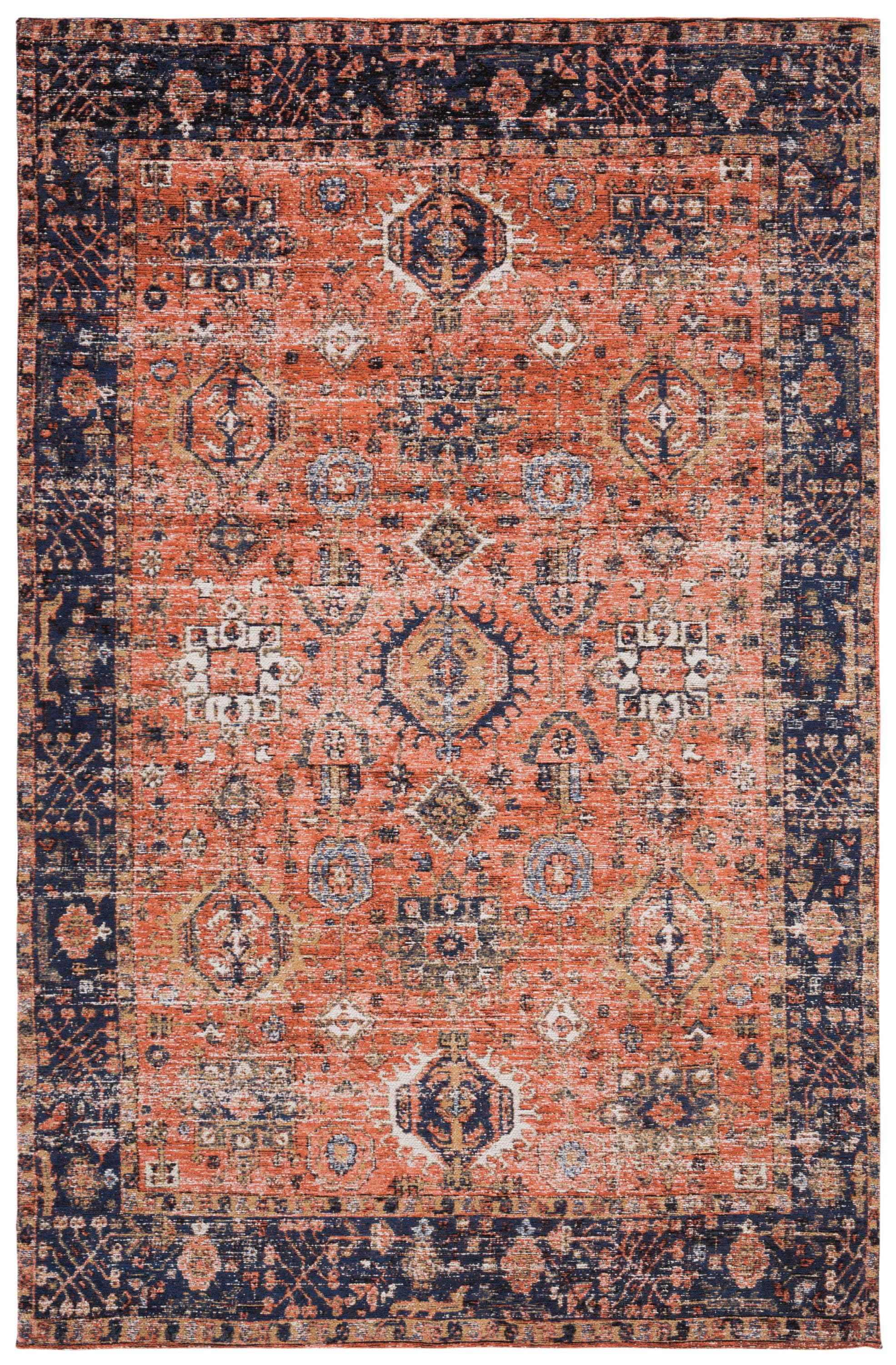 Safavieh CLV305P-4 Classic Vintage Bosque 4 x 6 (ft) Loomed Cotton Rust/Navy Rectangular Indoor Distressed/Overdyed Vintage Area rug