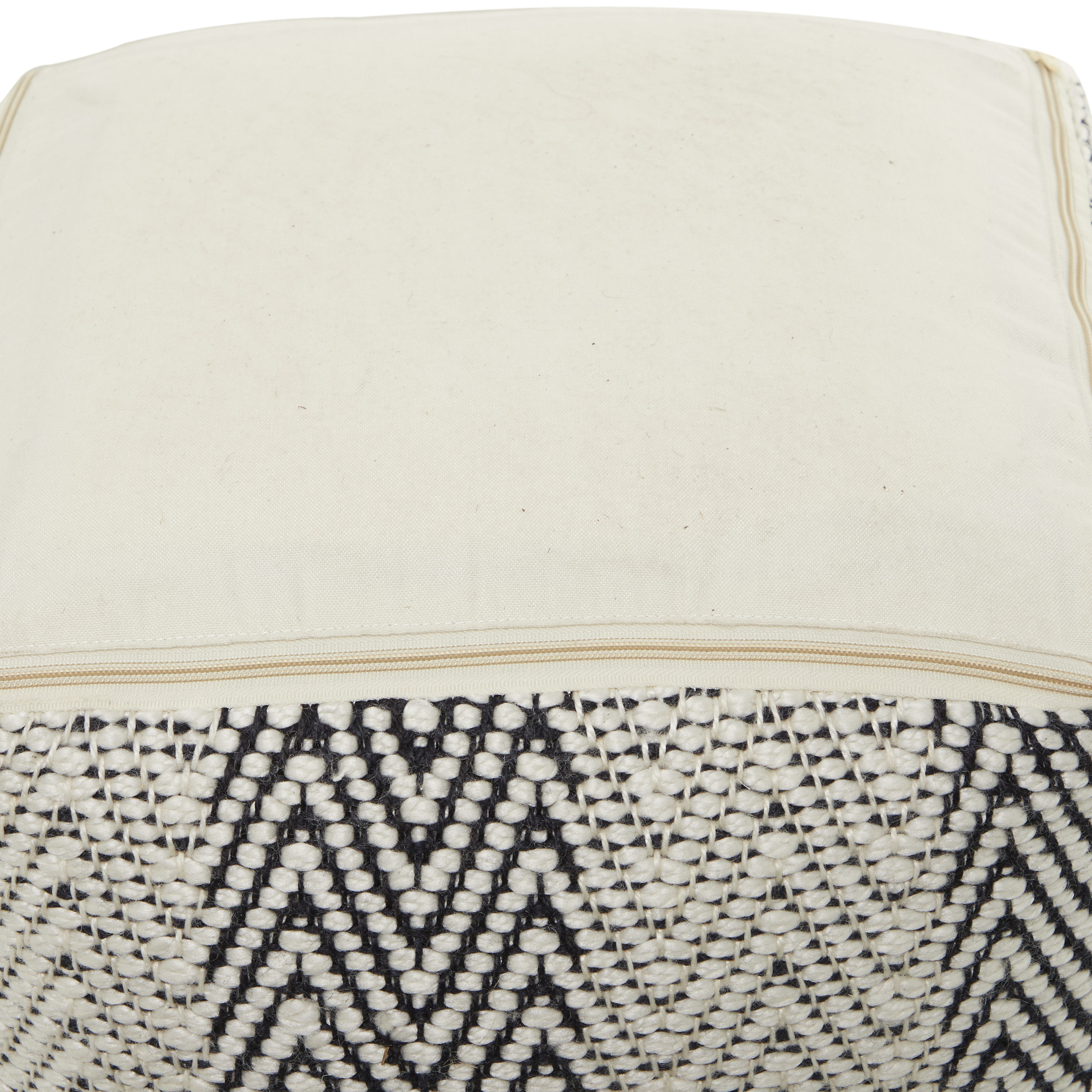 Decmode White Fabric Pouf with Chevron Pattern, Size: Medium