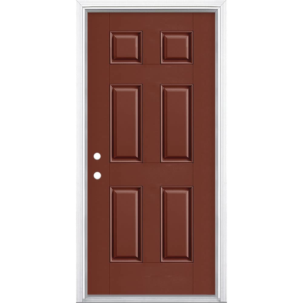 Masonite 1218348 36-in x 80-in x 4-9/16-in Fiberglass No glass Right-hand inswing Fox tail Painted Prehung Front Door with Brickmould Insulating core