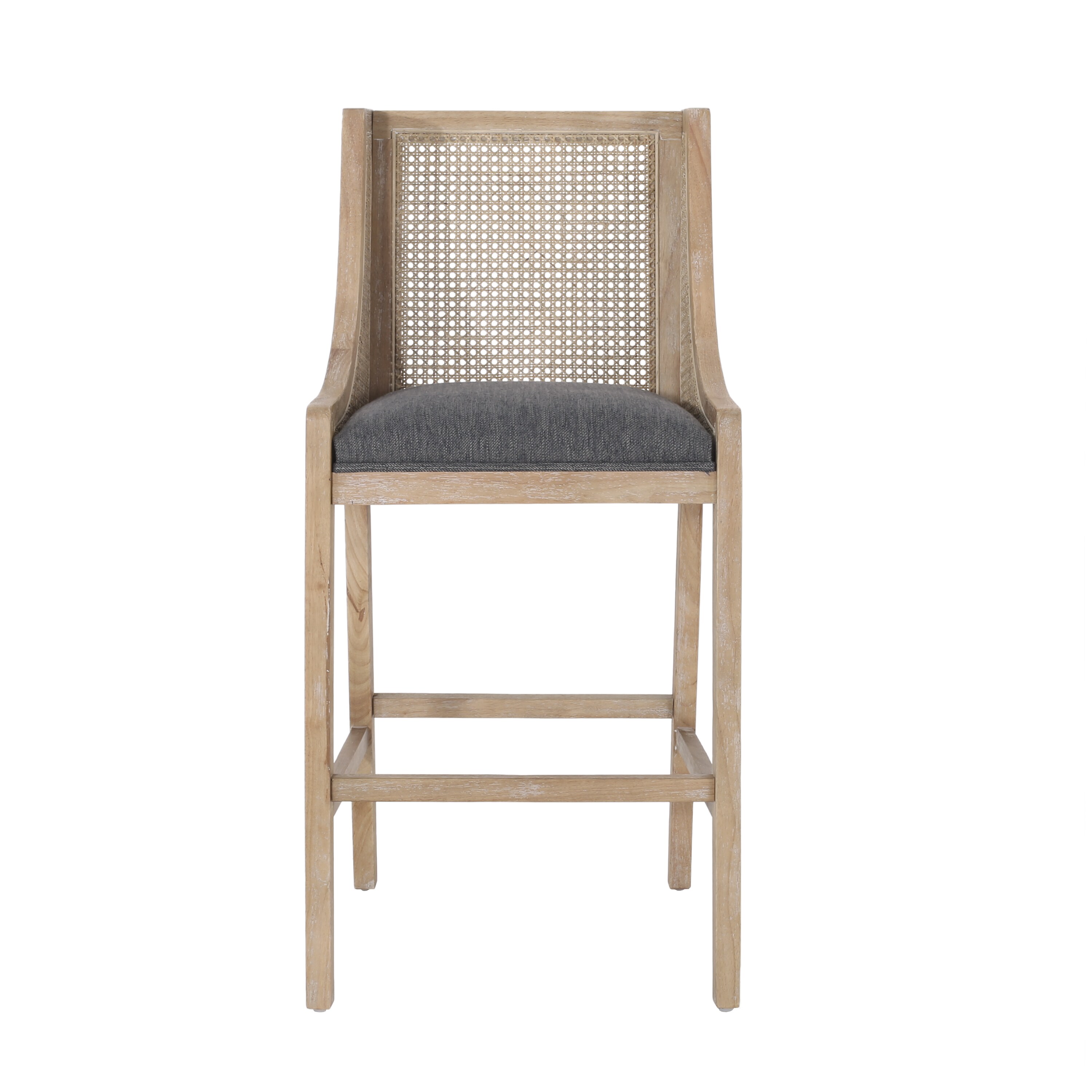 Charcoal and Natural Wood Cane Back 30" Barstools, Set of 2
