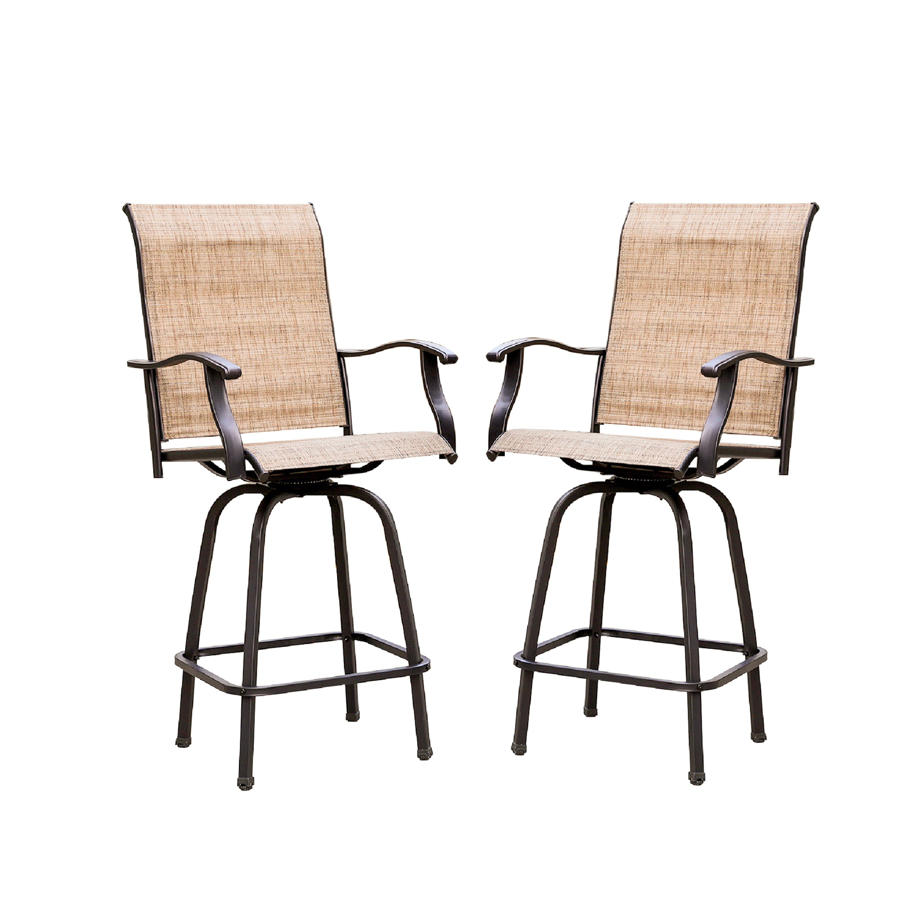 PHI VILLA 3 PCS Patio Swivel Bar Sets Textilene High Bistro Sets with 2 Outdoor Bar Stools and 1 Square Bar Table Brown 
