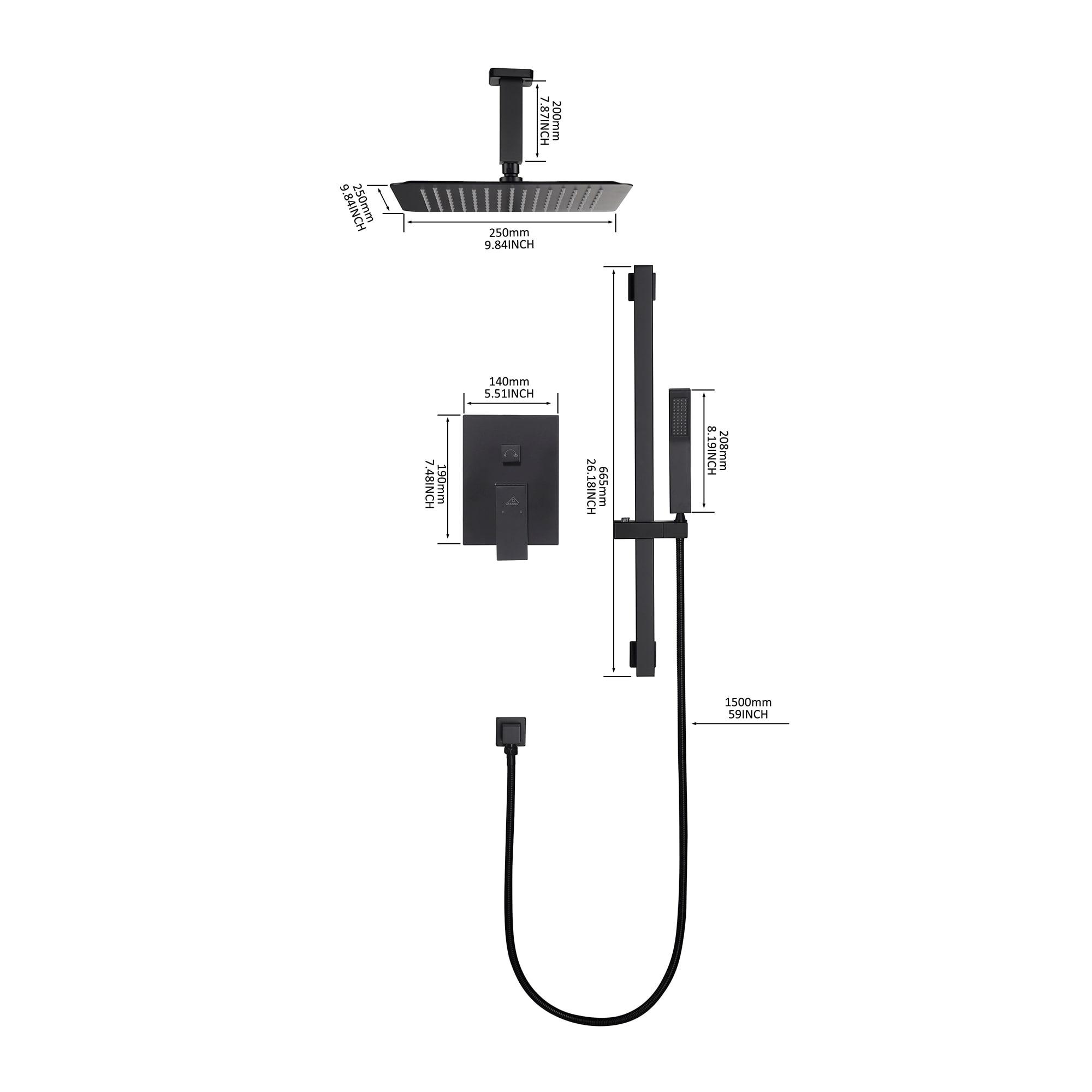 CASAINC M6627-B-10-MB Showerhead-Bar-Panels - View #9