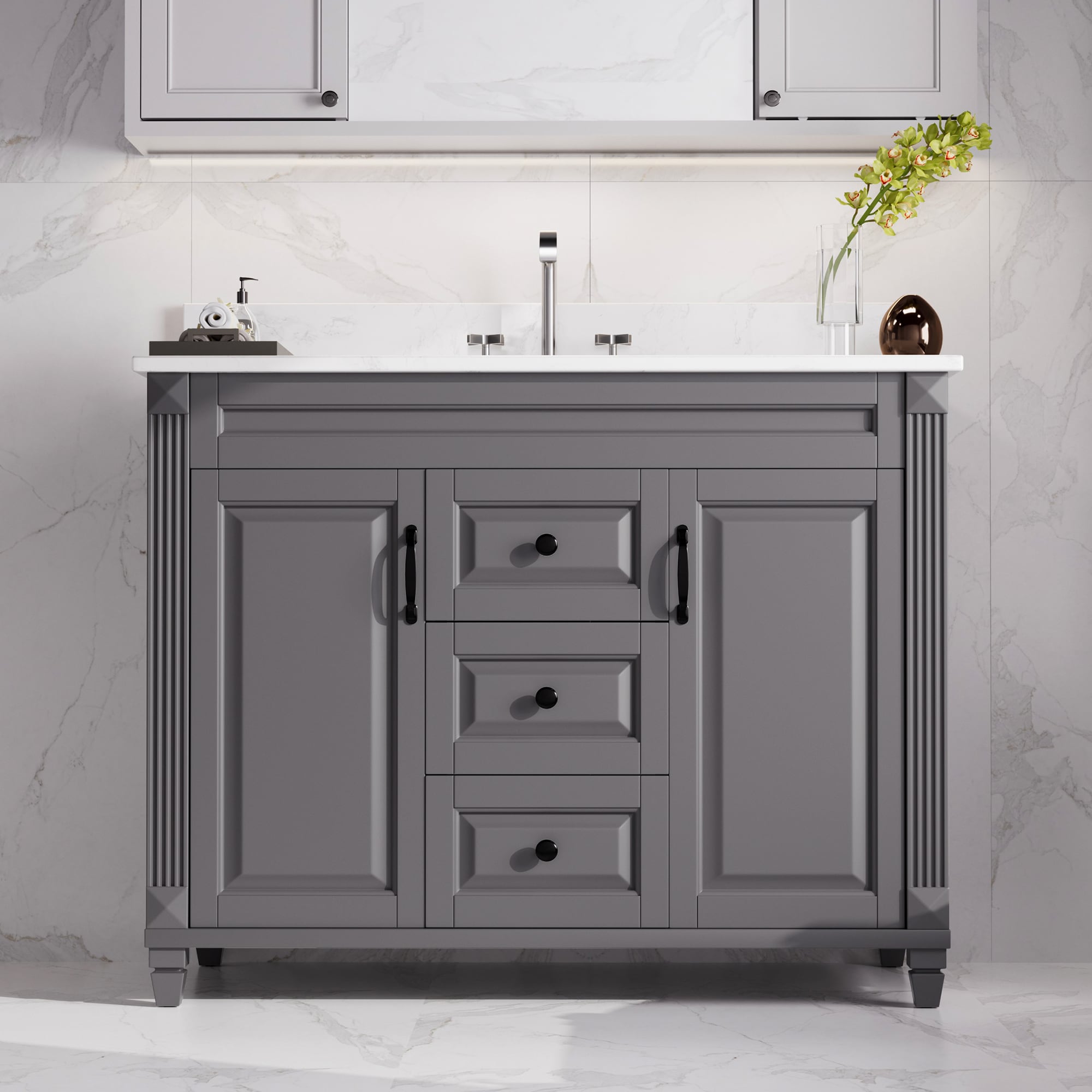 JEAREY XNECW-YW 42-in Gray Single Sink Bathroom Vanity with White Ceramic Top