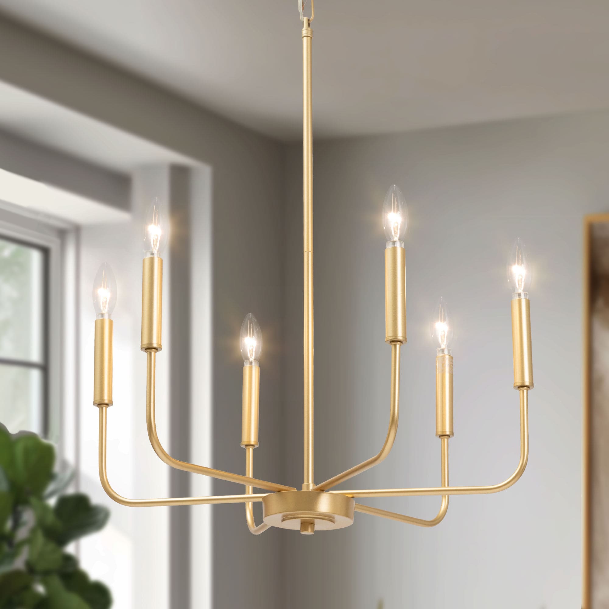 LNC LNRIEVM260219C Askrlessi 6 -Light Matte Gold Modern/contemporary For Use in Bedrooms, Dining Rooms, Foyers, Kitchens, Living Rooms Chandelier