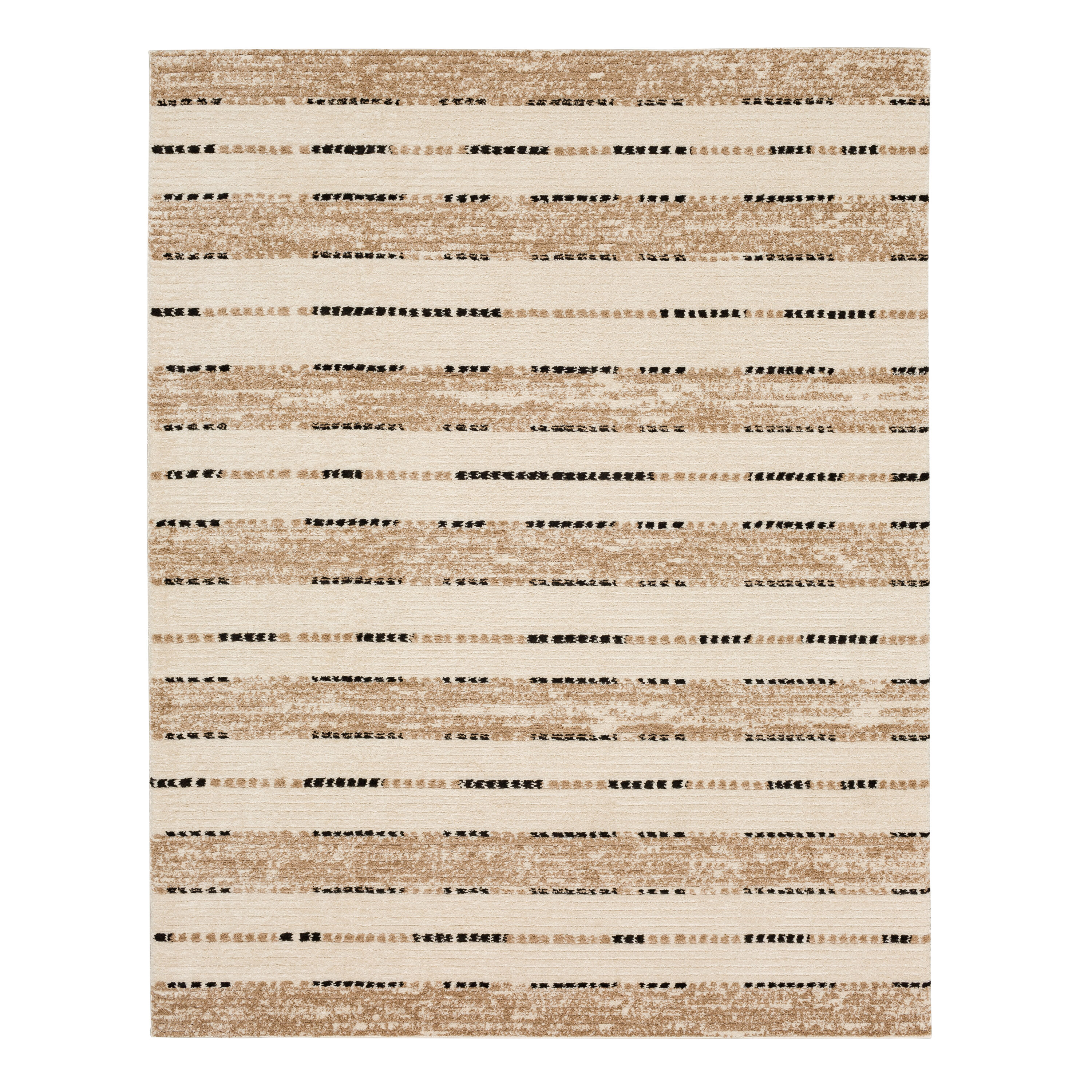 Traverse Lanes Tan and Black Striped Synthetic Area Rug