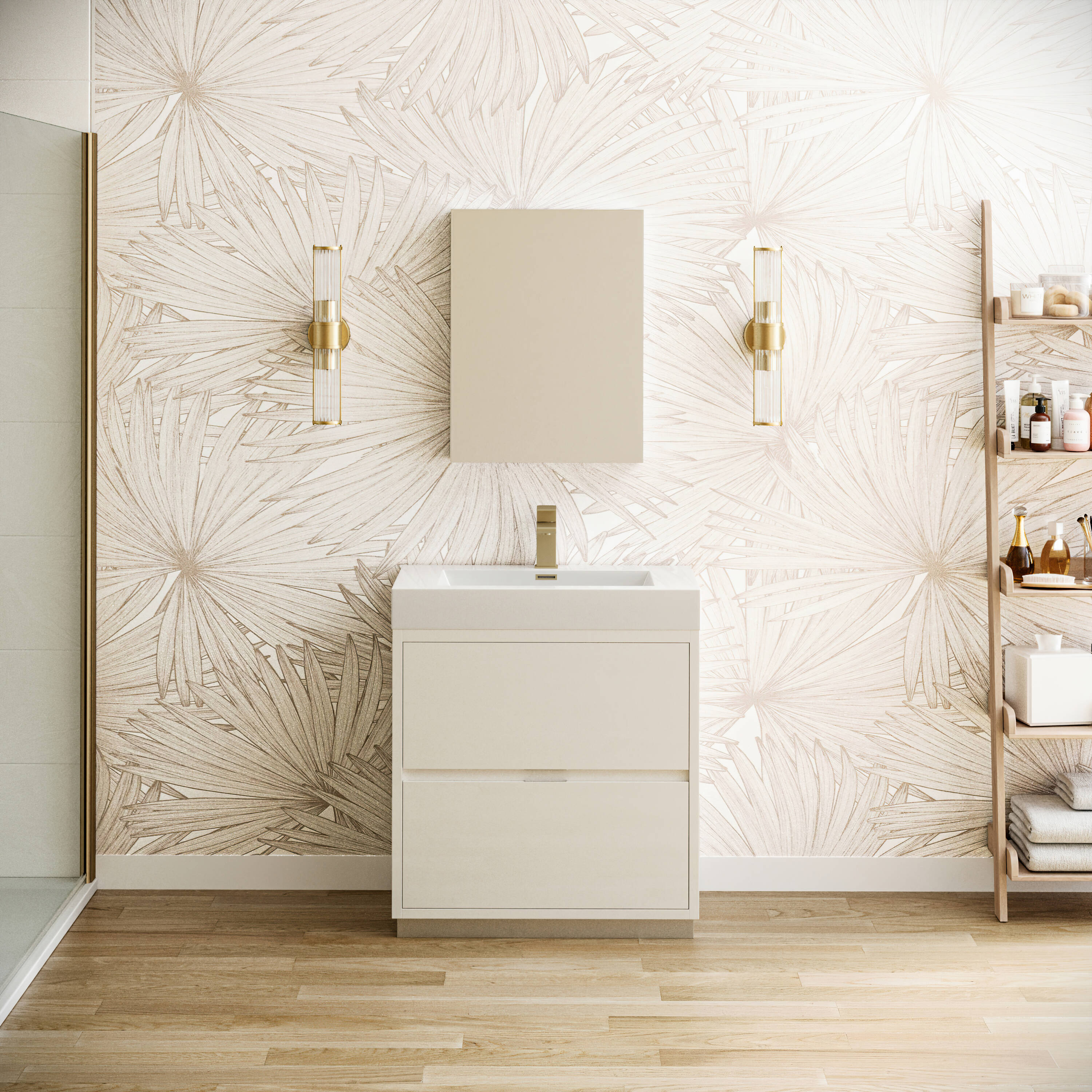 Fresca FVN8430WH Valencia 30-in Glossy White Single sink Bathroom Vanity with White Acrylic Top