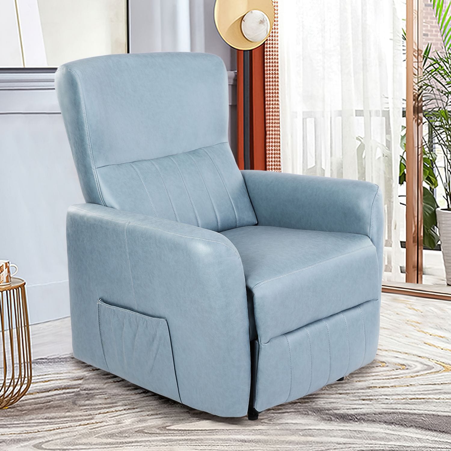 JASMODER W1521S00004 Light Blue Upholstered Tufted Recliner with Lift Assistance