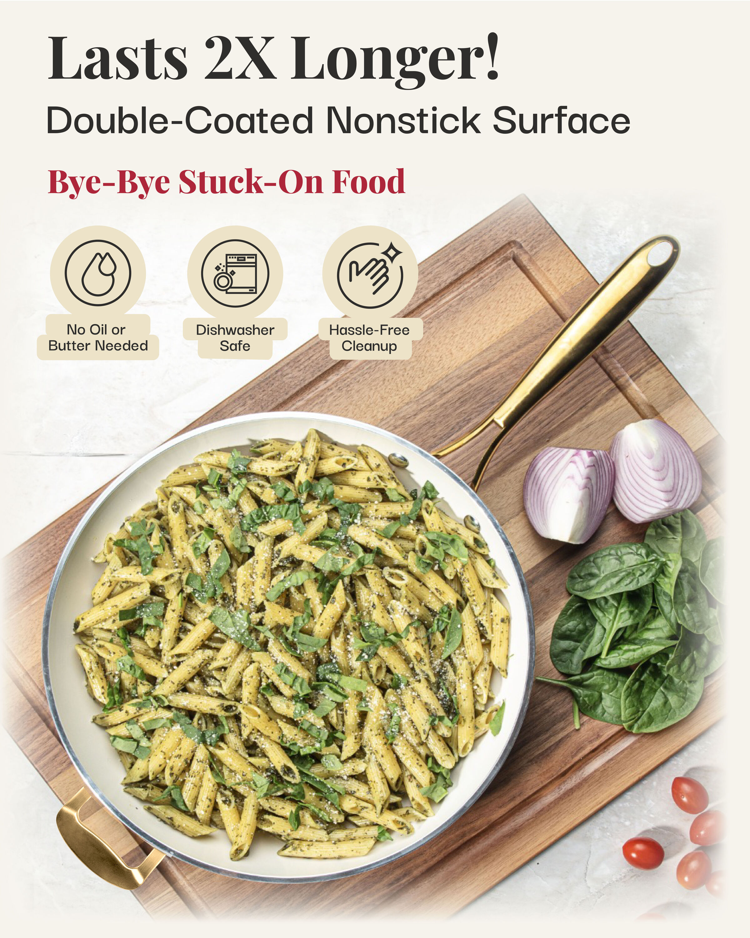 Cream 5.5 Qt Nonstick Ceramic Jumbo Cooker with Gold Handles