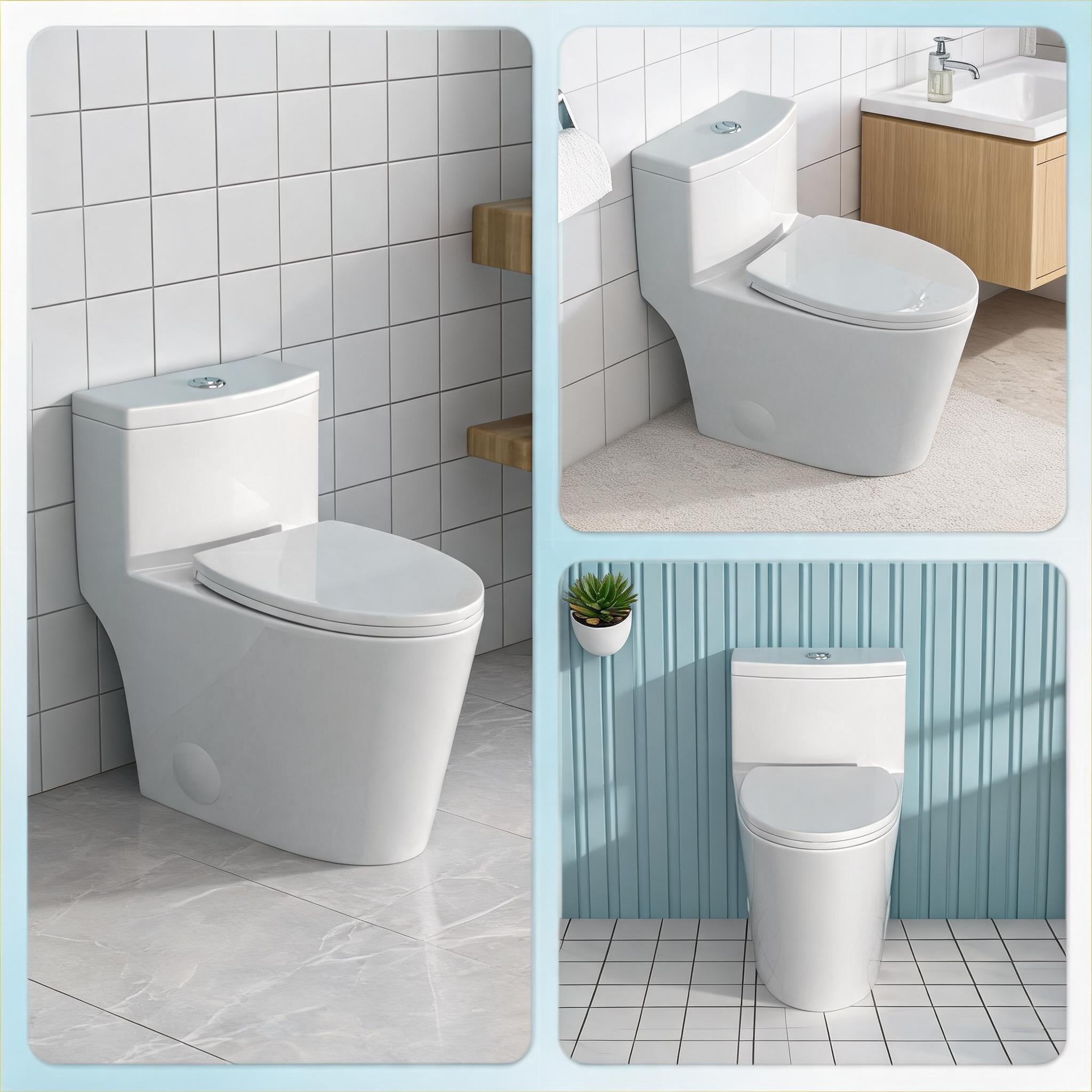 chillscreamni - One-Piece Elongated Dual Flush Toilet in Soft White Ceramic 12-Inch Rough-In 1.1/...