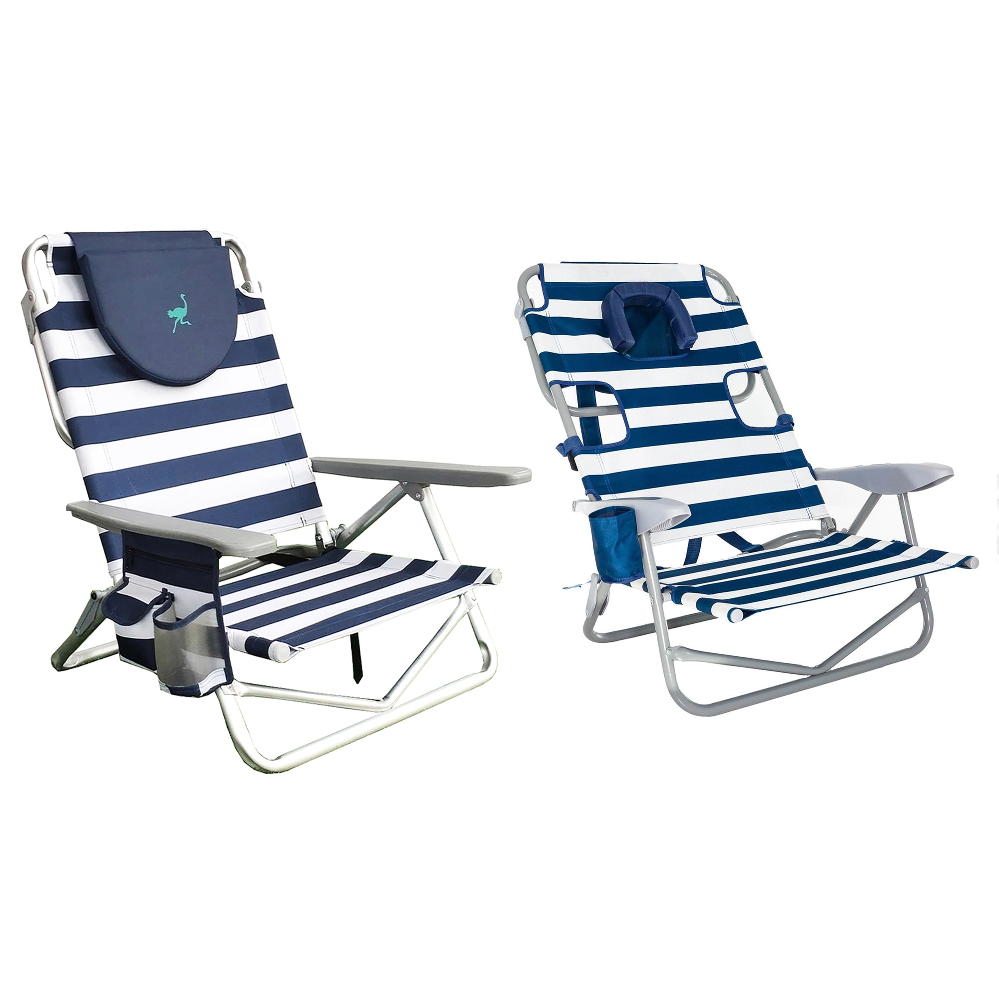 Ostrich 323221 Polyester Blue Folding Beach chair Adjustable and Carrying Strap/Handle Included