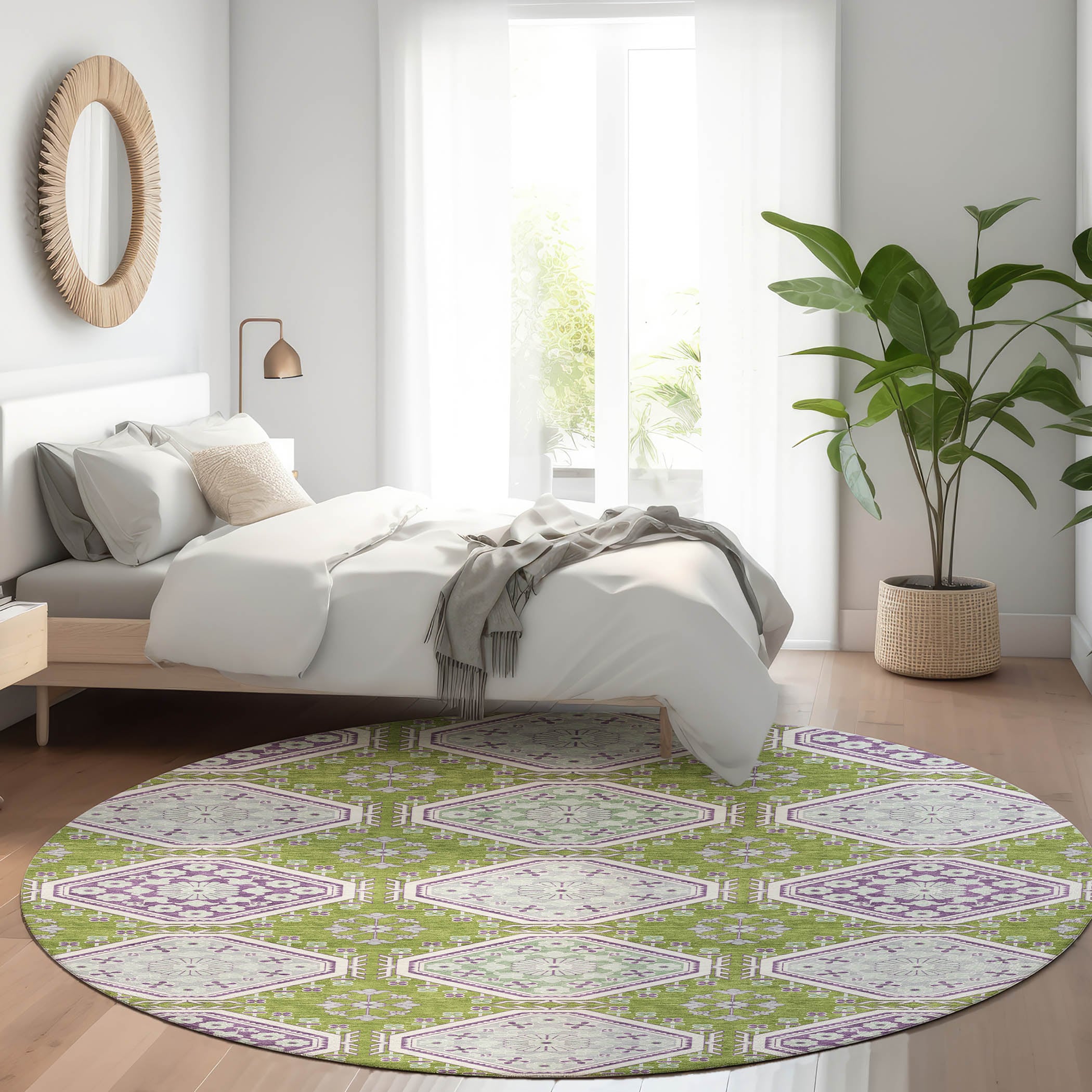 Addison Rugs ACN1446LM8RO Chantille ACN1446LM 8 x 8 (ft) Polyester Lime Round Indoor/Outdoor Geometric Machine washable Area rug