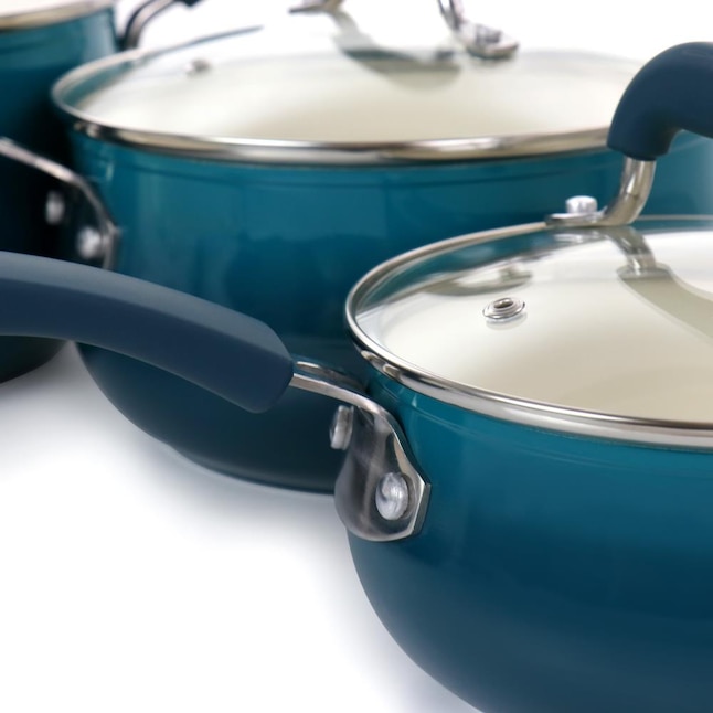 Cook N Home Pots and Pans Nonstick Cookware Set 10-Piece, Belly Shape  Kitchen Cooking Set with Frying Pans and Saucepans, Induction Compatible,  Turquoise 