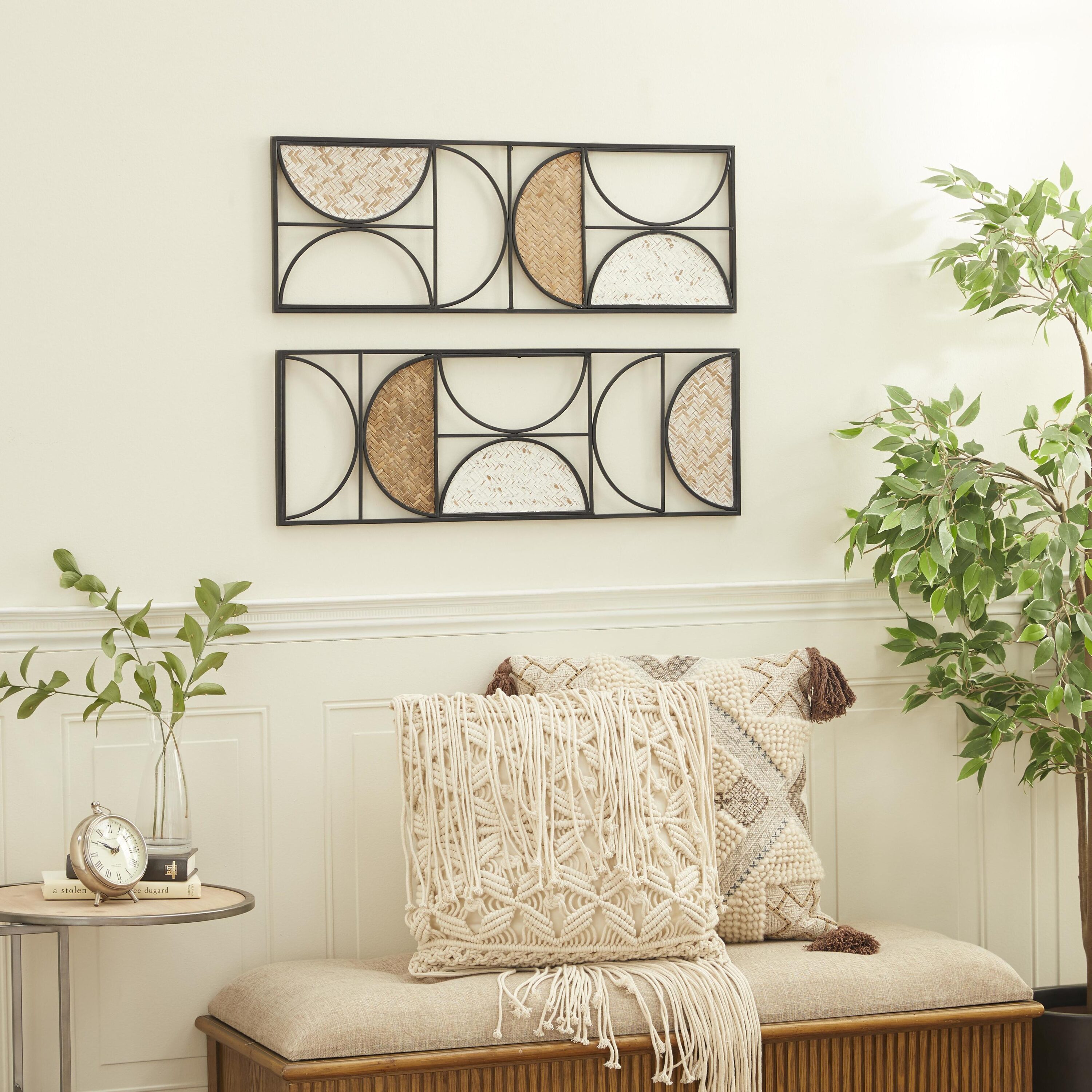 Brown and Beige Metal Geometric Wall Decor Set, 30" x 11"
