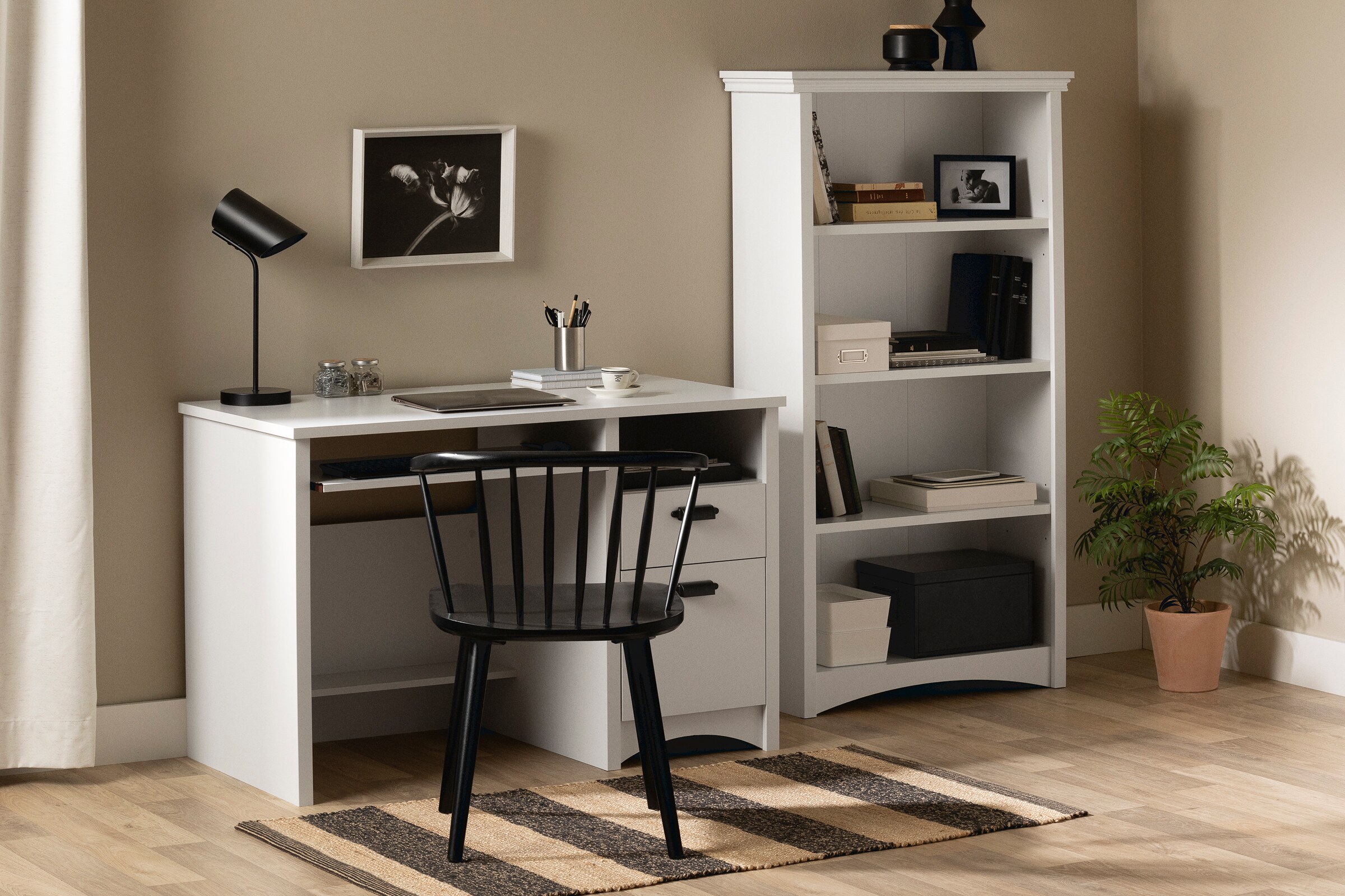 Pure White Adjustable 4-Shelf Wood Bookcase