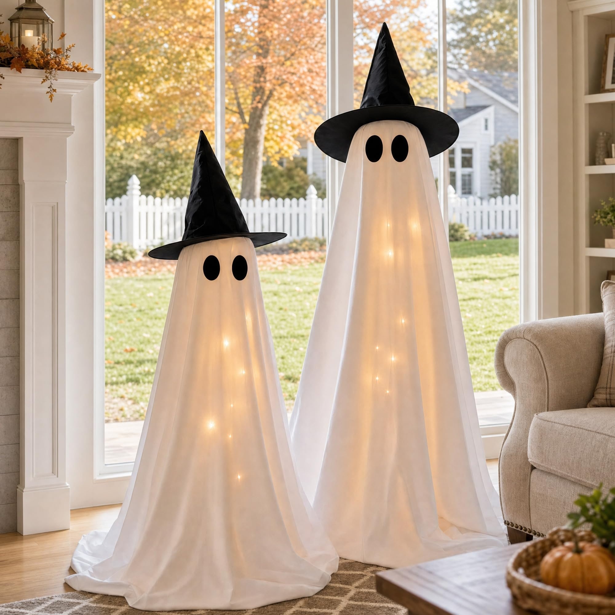 Wudkey 2-Pack Light Up White Halloween Ghost Decorations