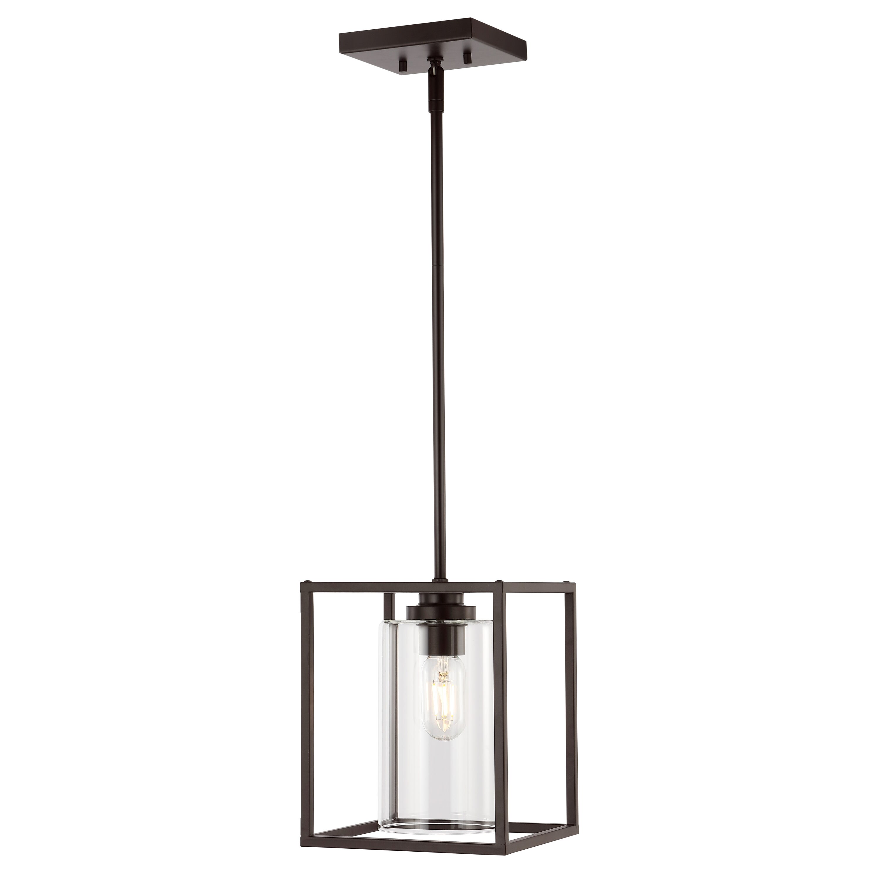 Quinn Industrial Rustic 8.13" Mini LED Pendant in Oil-Rubbed Bronze with Clear Glass
