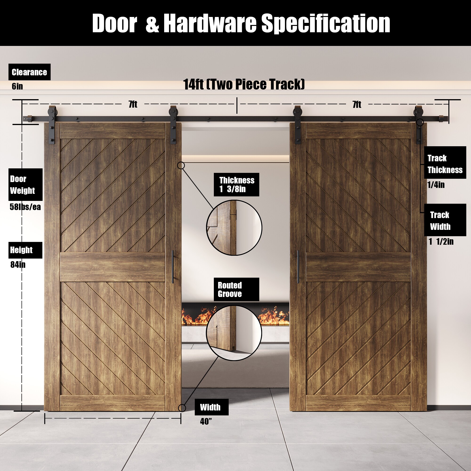 HOMACER YT2H168C-XT3-4084-WA Barn-Doors - View #2