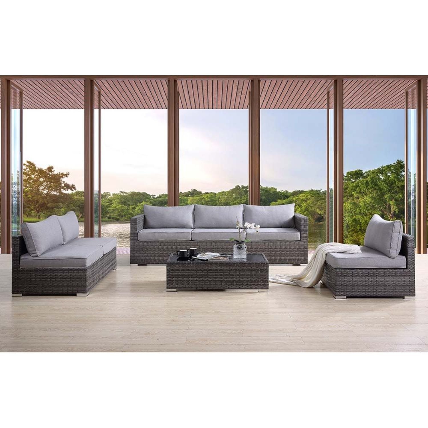 JASMODER OT01091 Rattan Outdoor Sectional with Gray and