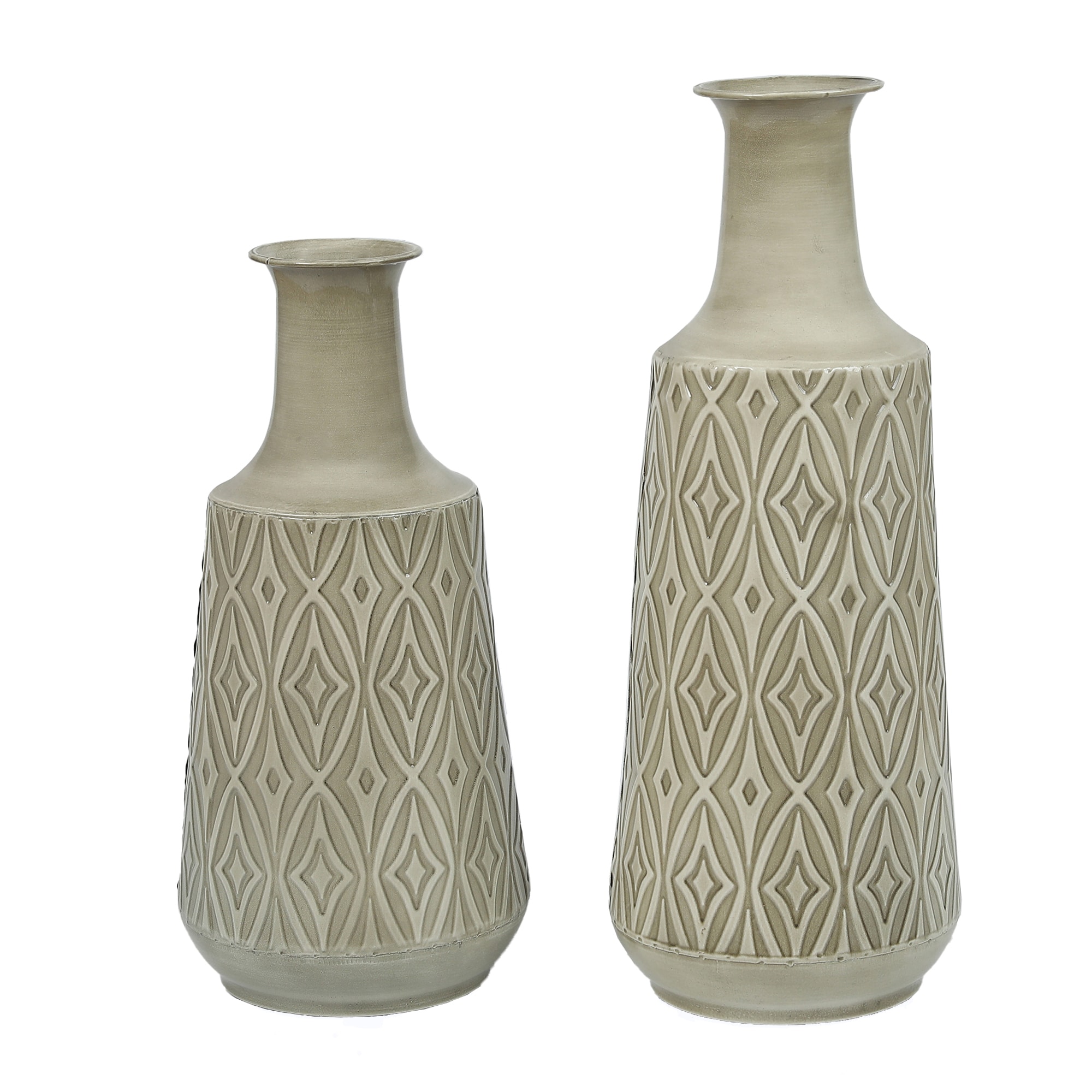 Vintage Gray and Green Metal Decorative Table Vases Set