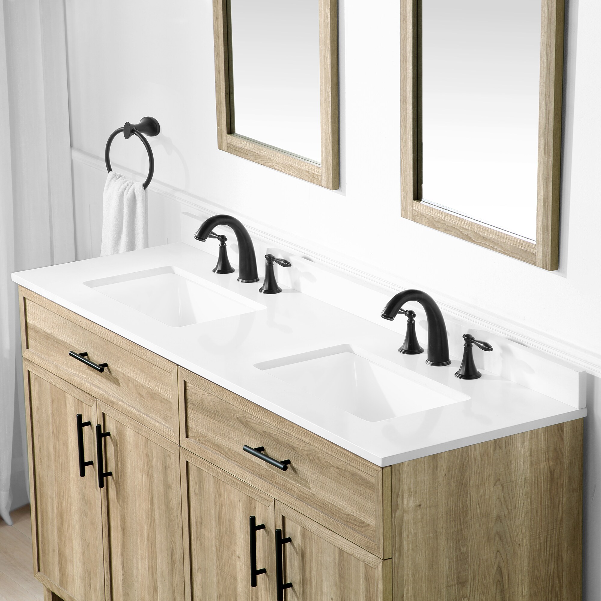 Manhattan Oak Wood 60 in. W x 22 in. D Double Sink Bathroom Vanity with  Countertop and White Basin(S) - MNH_60D