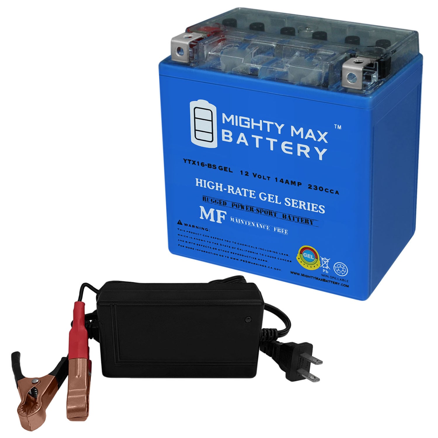 Mighty Max Battery YTX16-BSGEL12V 14AH 230 CCAGEL + 12V 4Amp Charger ...