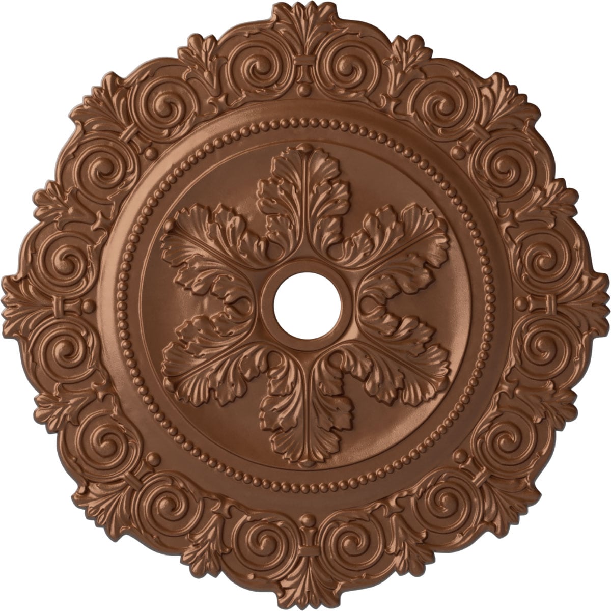 Ekena Millwork CM33SCPOS Scroll 33.25-in W x 33.25-in L Painted Polished Copper Polyurethane Whole Ceiling Medallion