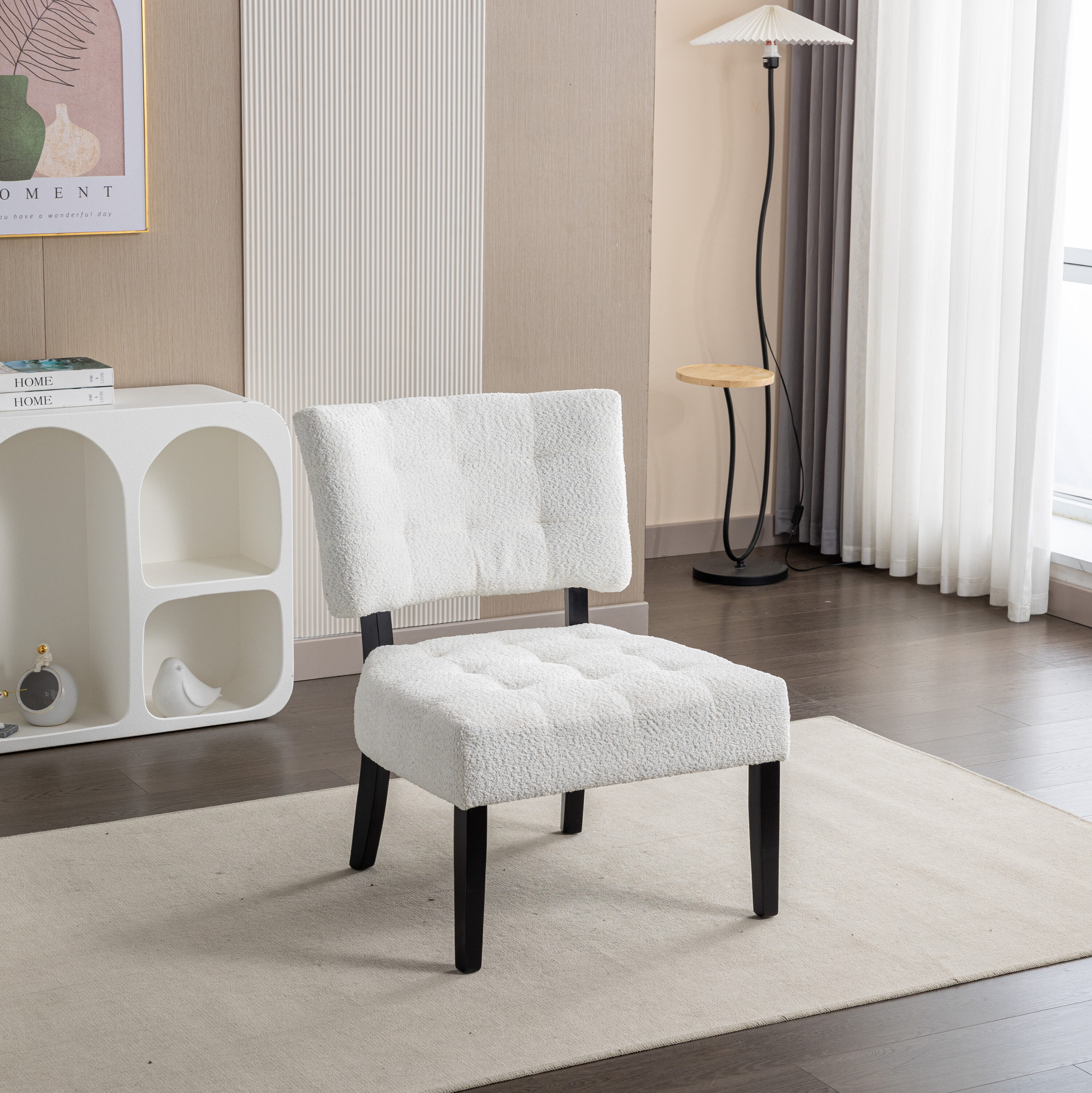 Roundhill Furniture AC002WH Movile Modern White Boucle Accent Chair