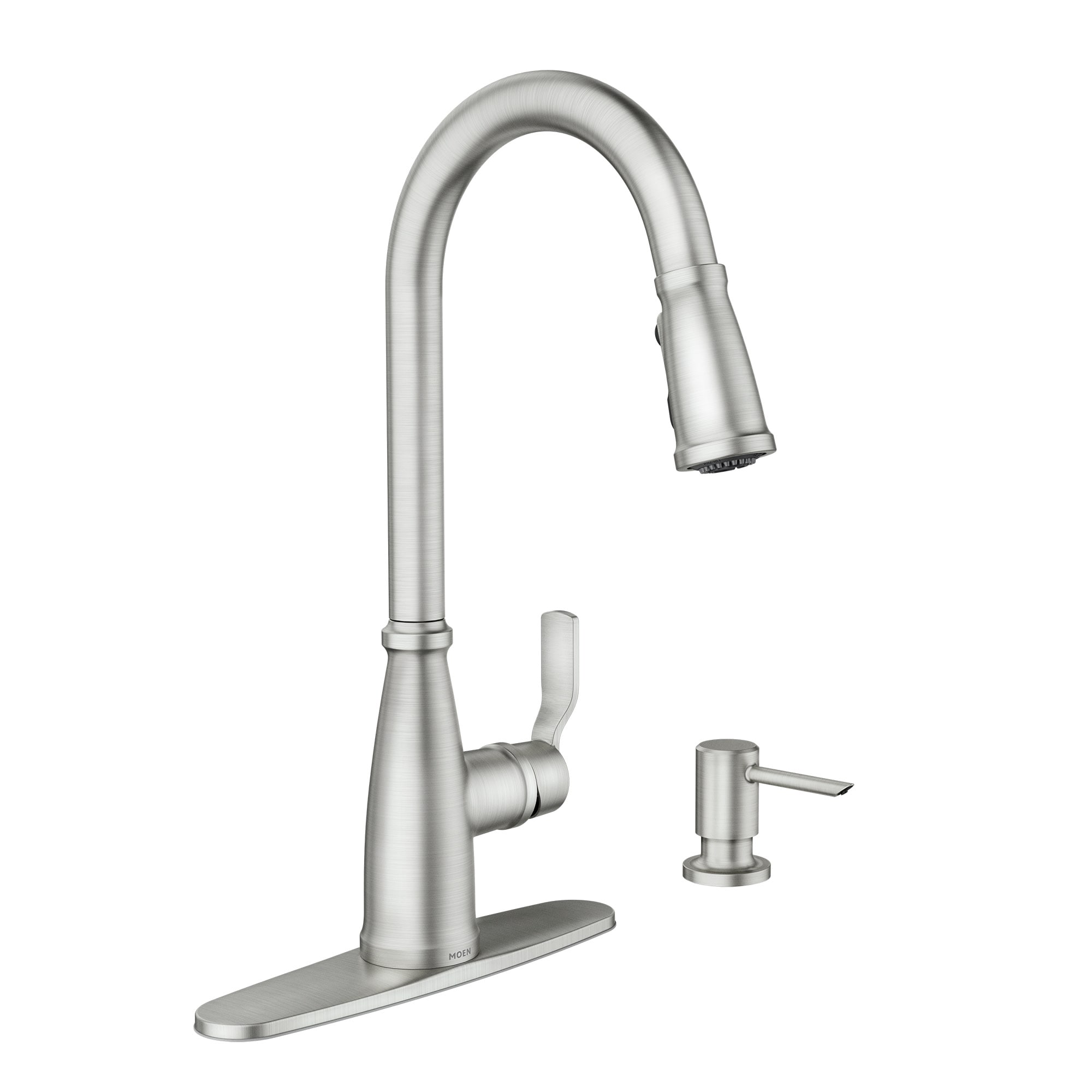 Moen 87071SRS Nolia Spot Resist Stainless Single Handle Deck-mount Pull-down Kitchen Faucet with Sprayer ( Deck Plate Included ) (Soap Dispenser Included)