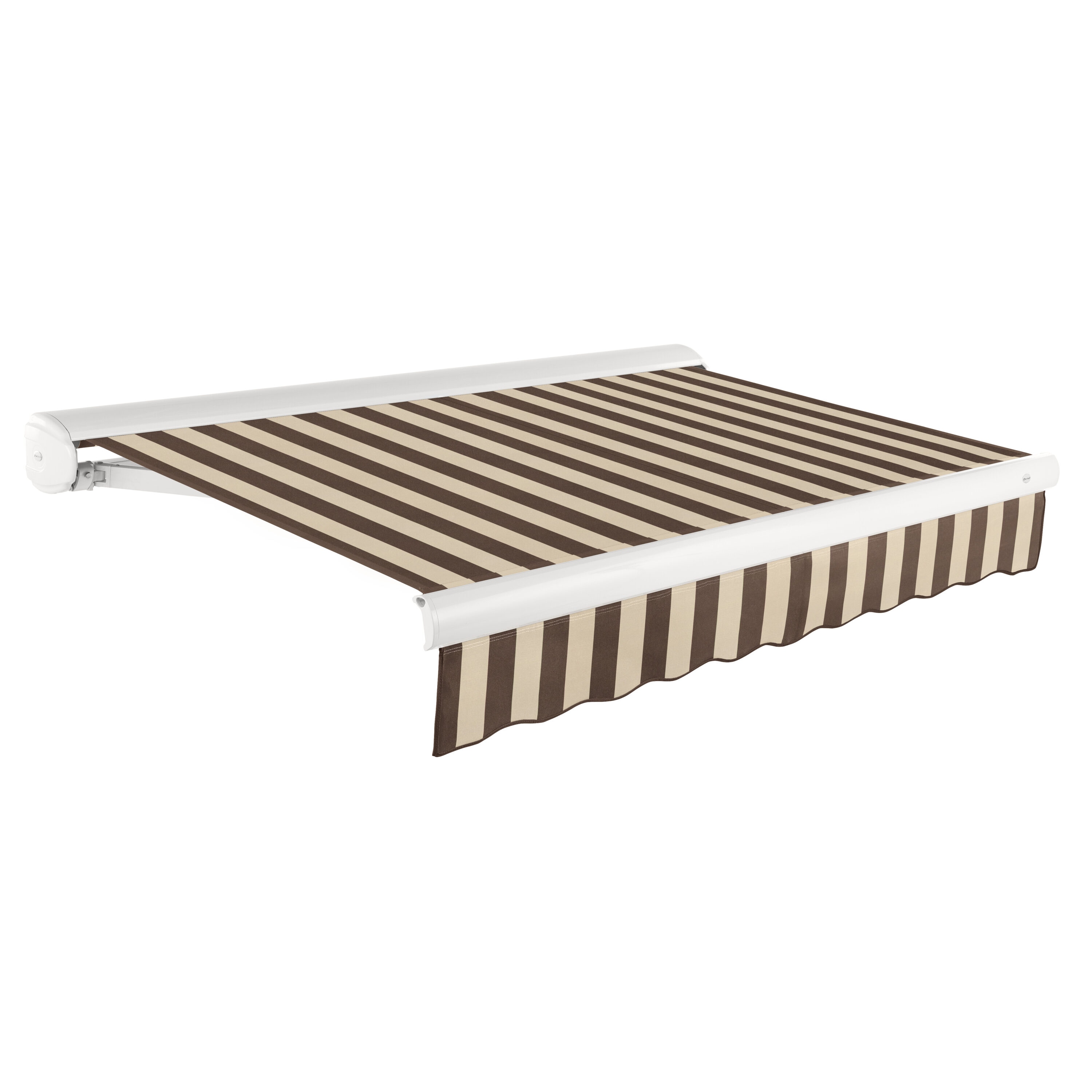 Awntech KWM12-L-BRNT Key West Manual 144-in Wide x 120-in Projection x 10-in Height Fabric Brown/Tan Stripe Striped Manual Retractable Patio Awning