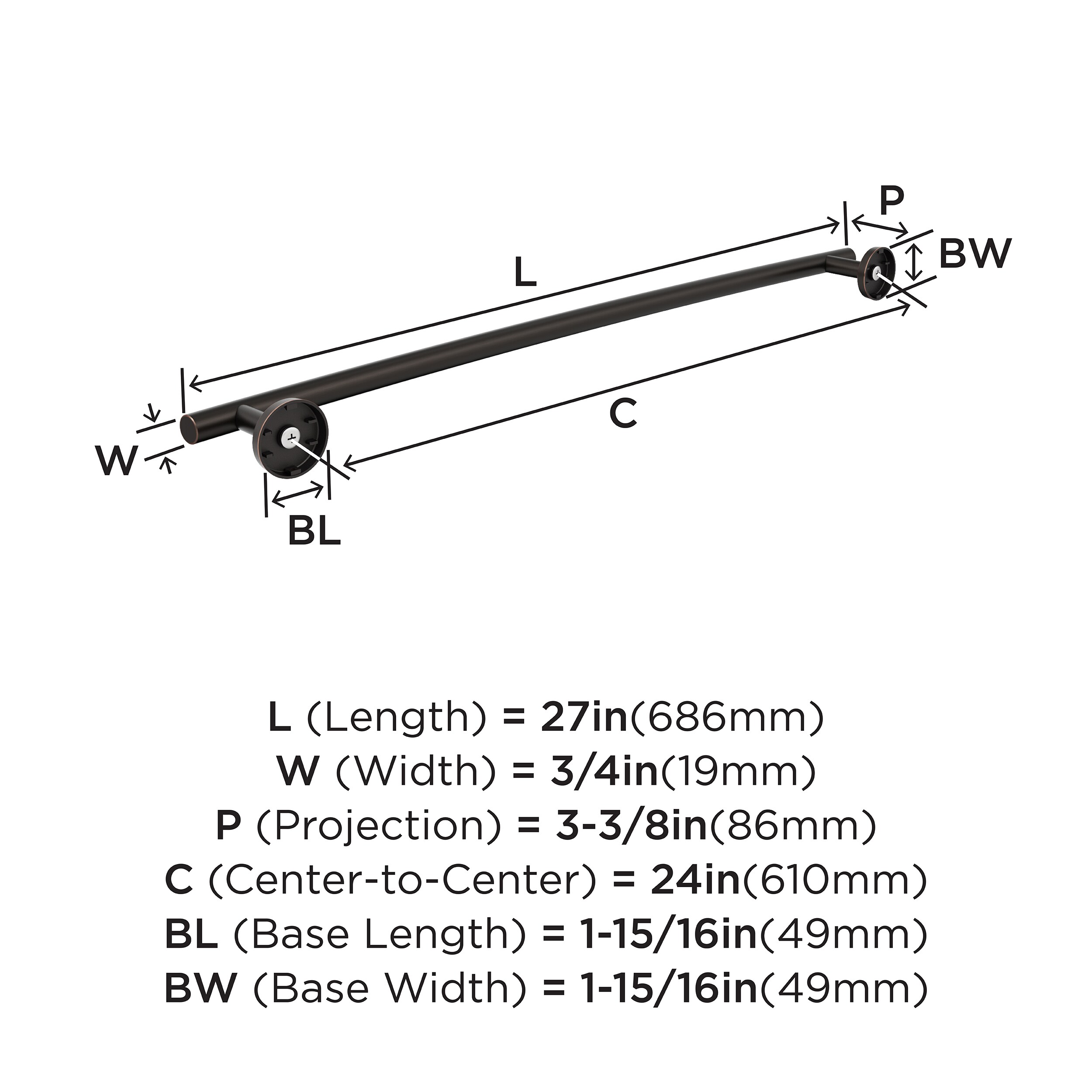 Arrondi 24-Inch Oil-Rubbed Bronze Wall Mounted Towel Bar
