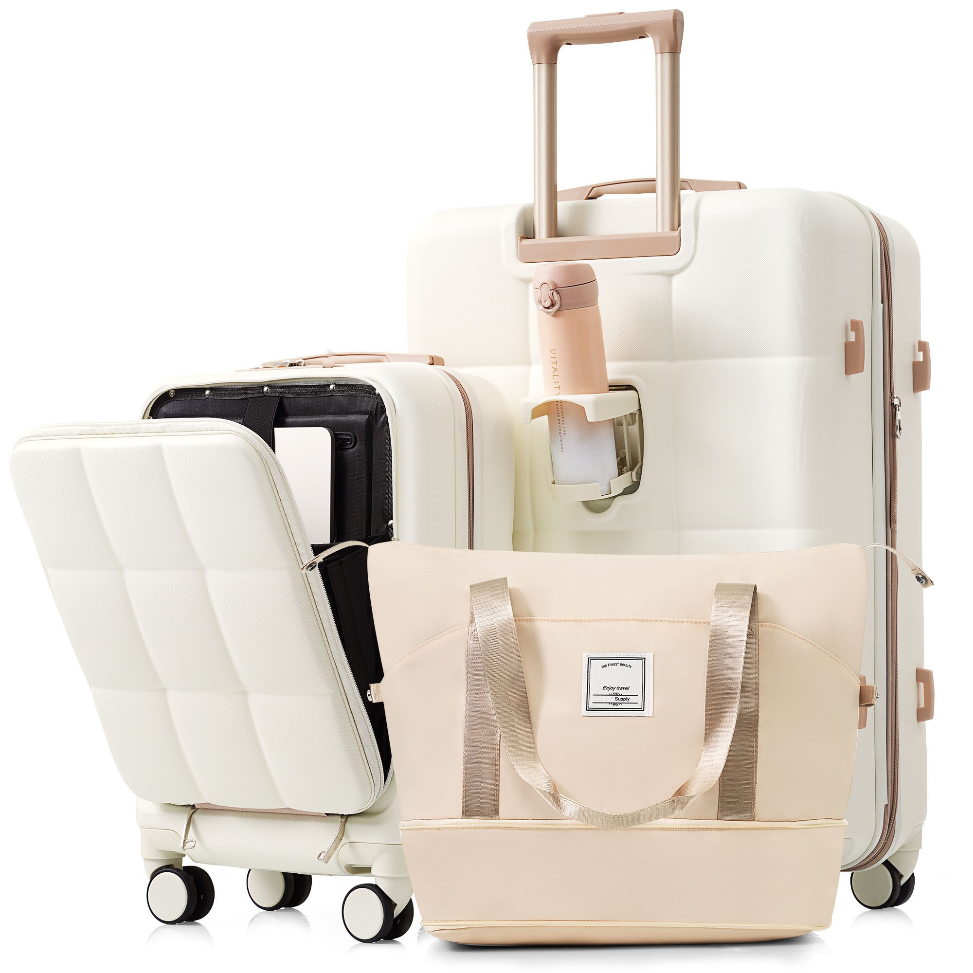 SINOFURN SYD9600004BG 18.1x12.5x25.9 White Plastic Hardshell Suitcase set 3 -Bag