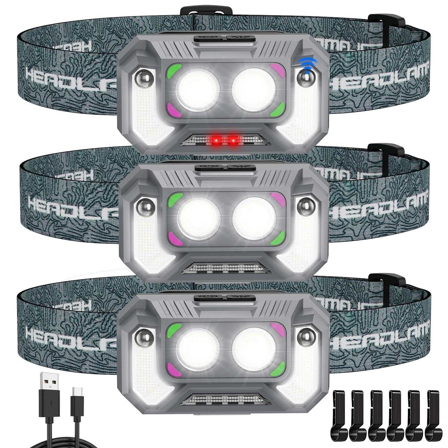 SenQWFa LED Headlamp Lightweight with Red Light Motion Sensor 5 Modes ...