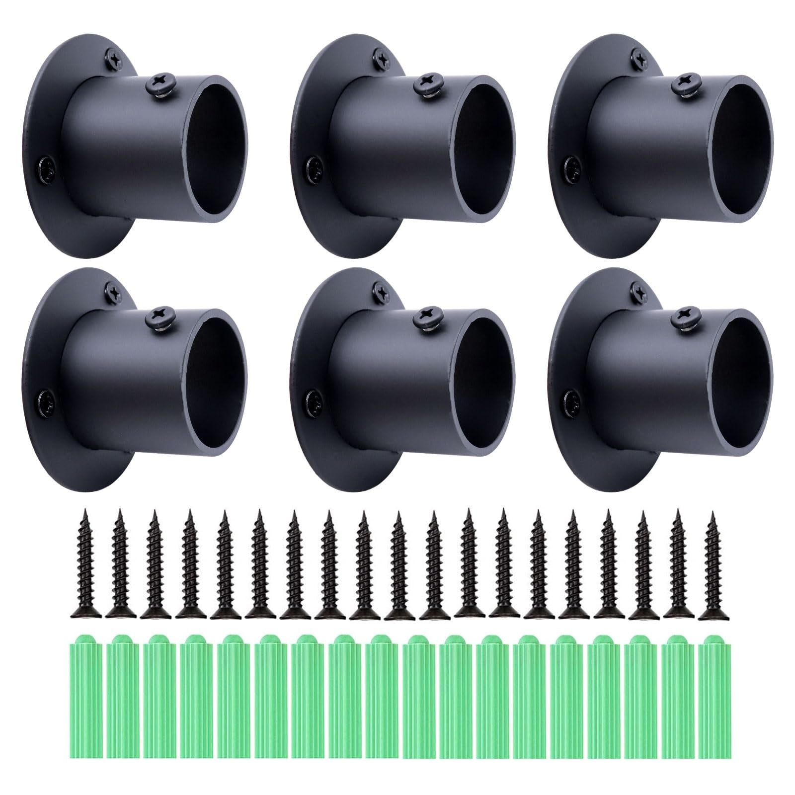 Aoibox  6 Pack Wall Mount Rod Support Brackets with Screws for 1 25 in Diameter Poles Stainless Steel Black