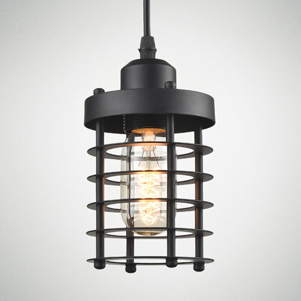 Oukaning HG-ZYLGJ-1670 Simple Metal Caged 3.94-in Brown Industrial Cylinder Mini Hanging Pendant light